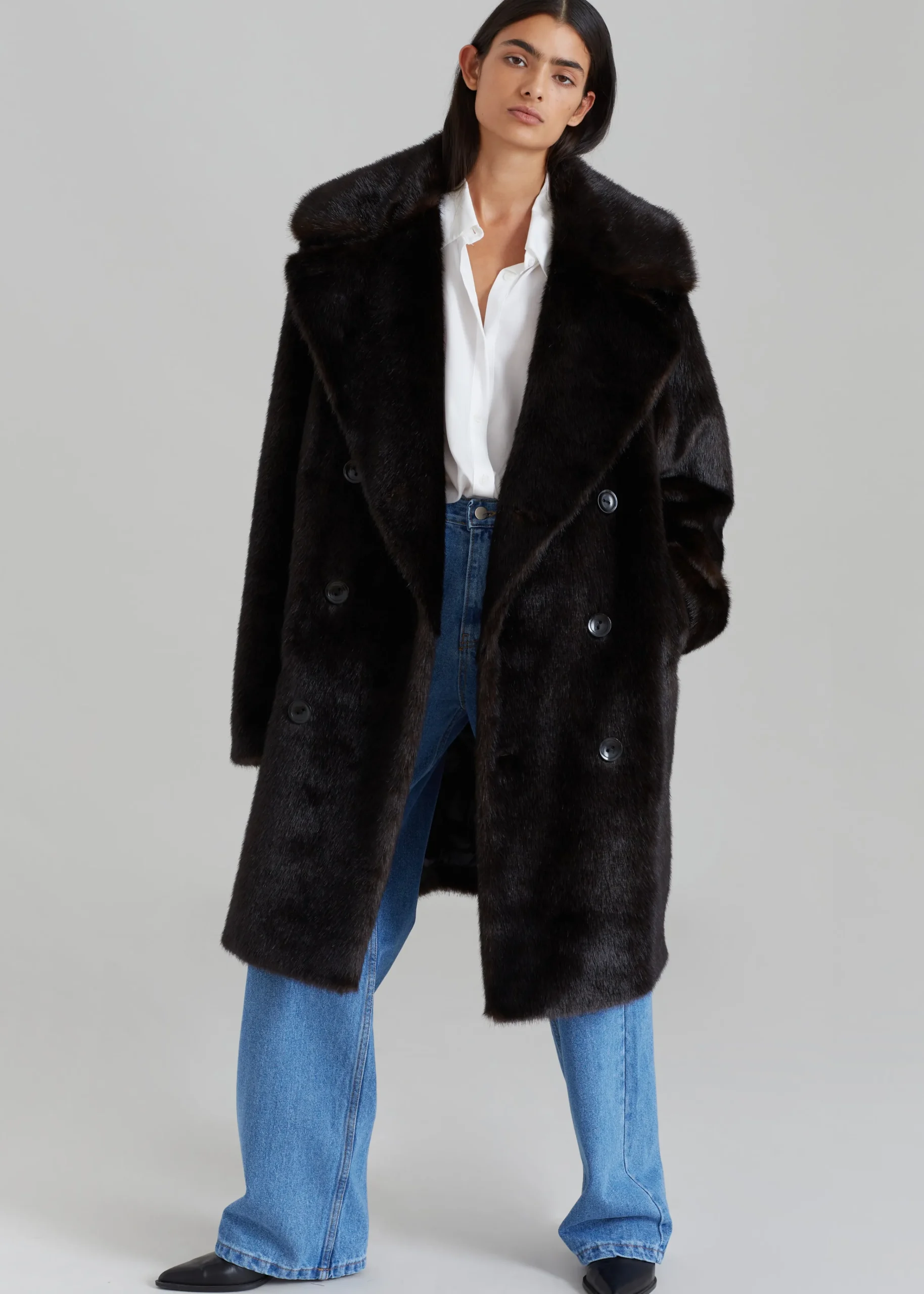 The Frankie Shop Brooke Faux Fur Coat Dark Espresso Online