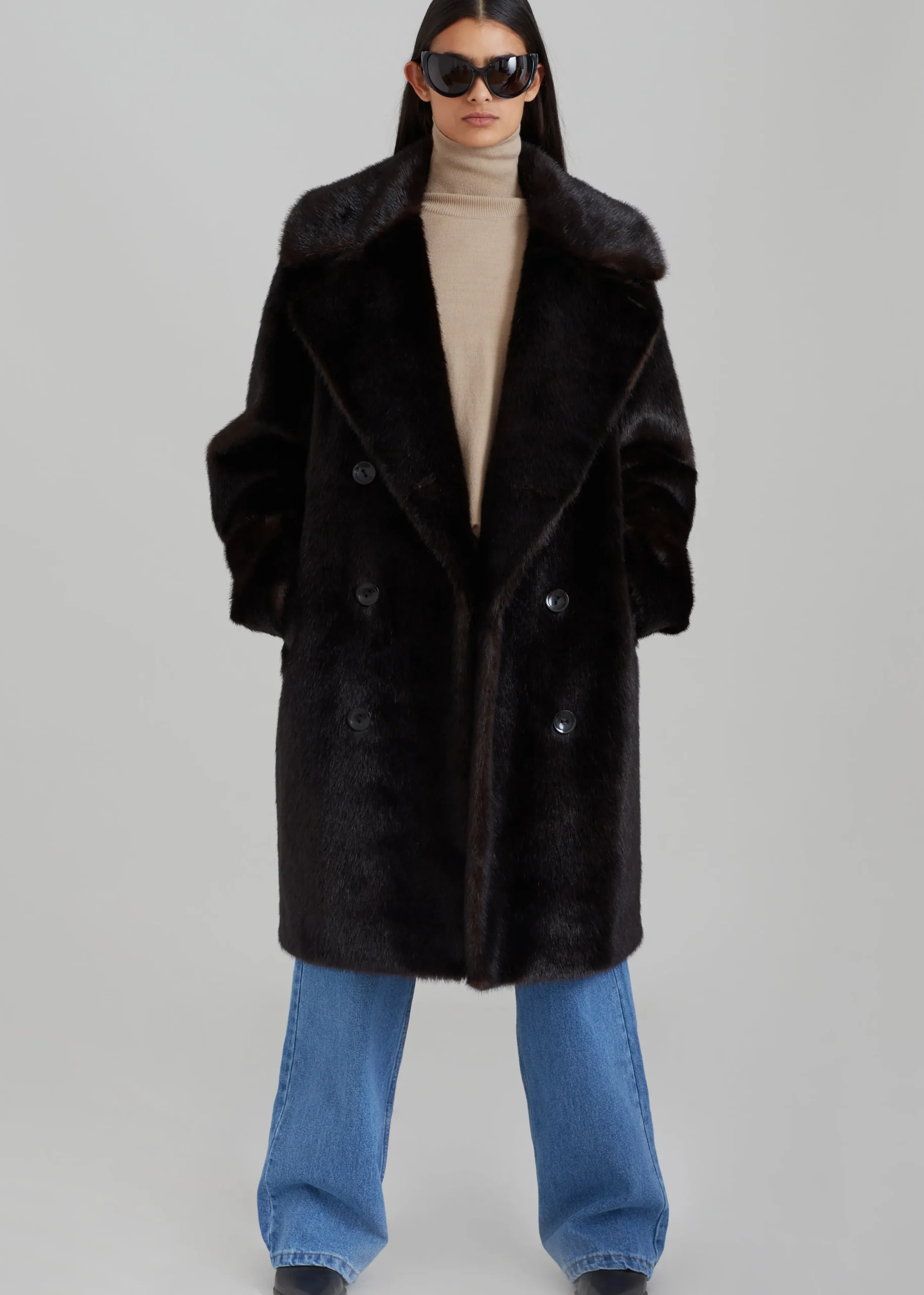 The Frankie Shop Brooke Faux Fur Coat Dark Espresso Online