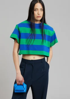 The Frankie Shop Caco Padded Cropped Tee Navy/Green Online