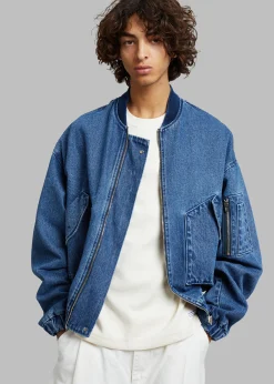 The Frankie Shop Cade Denim Bomber Medium Wash New