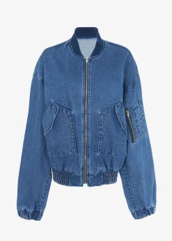 The Frankie Shop Cade Denim Bomber Medium Wash New