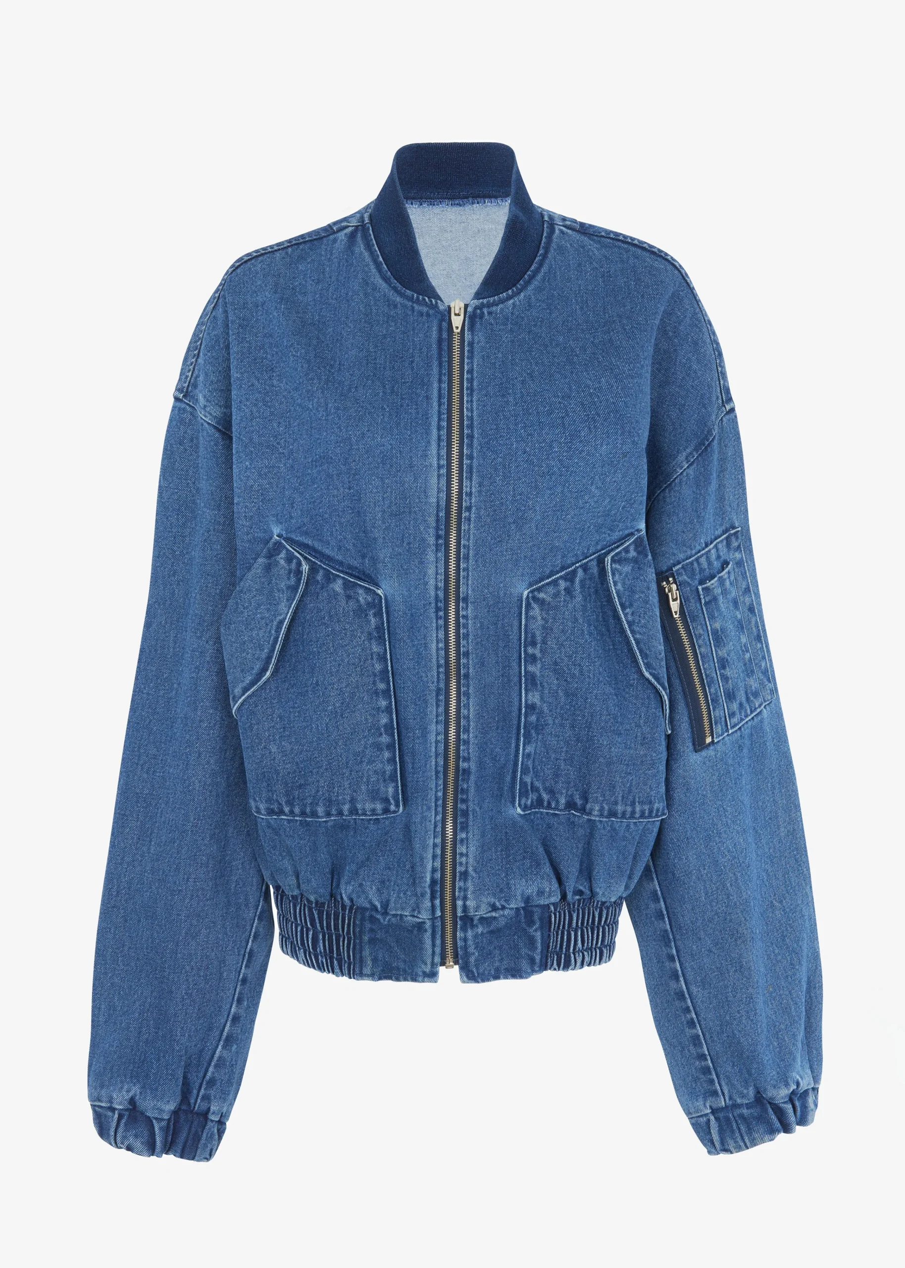 The Frankie Shop Cade Denim Bomber Medium Wash New