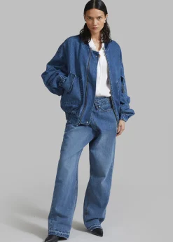 The Frankie Shop Cade Denim Bomber Medium Wash New