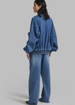 The Frankie Shop Cade Denim Bomber Medium Wash New