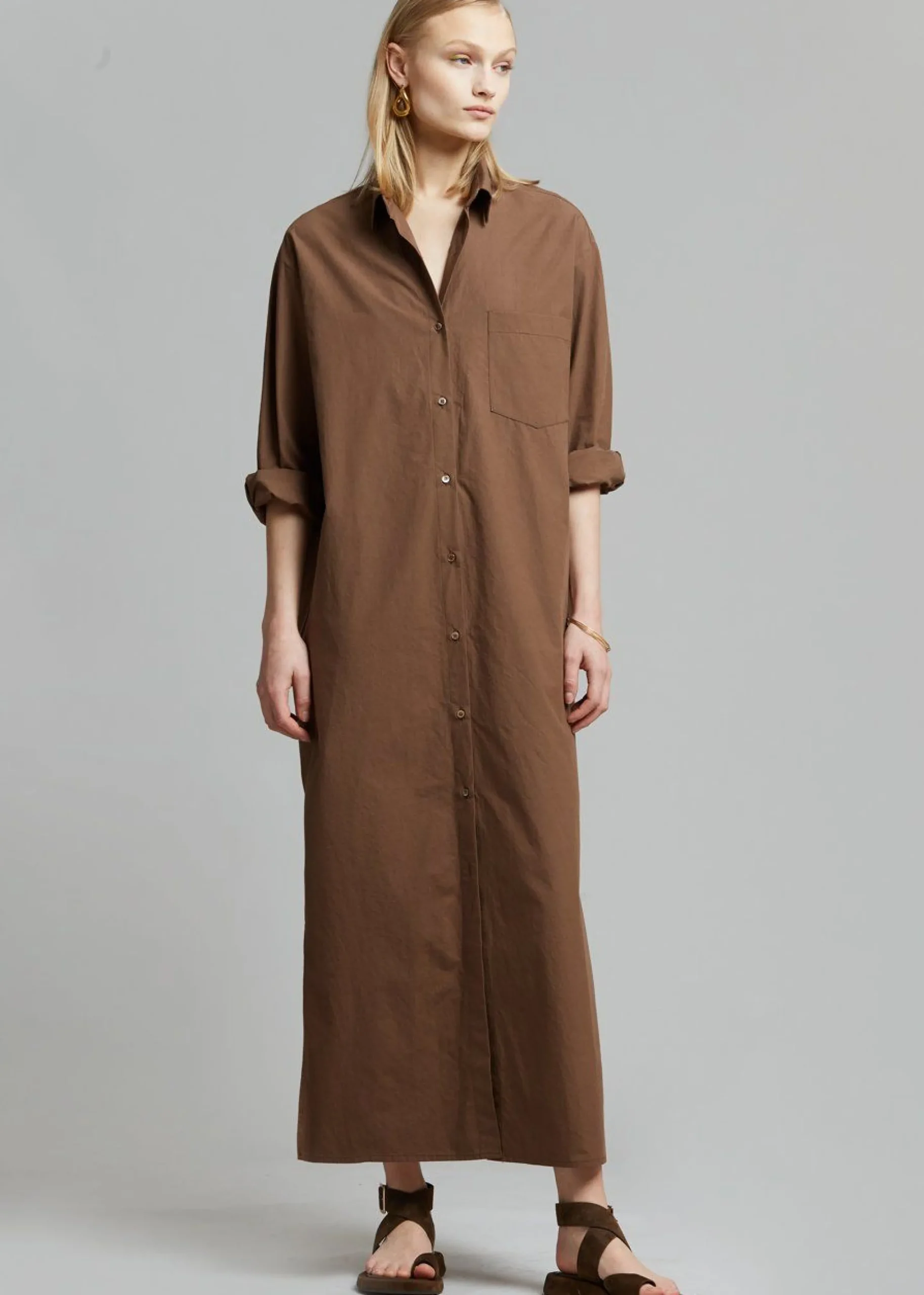 The Frankie Shop Cala Organic Cotton Shirt Dress Chocolate Discount