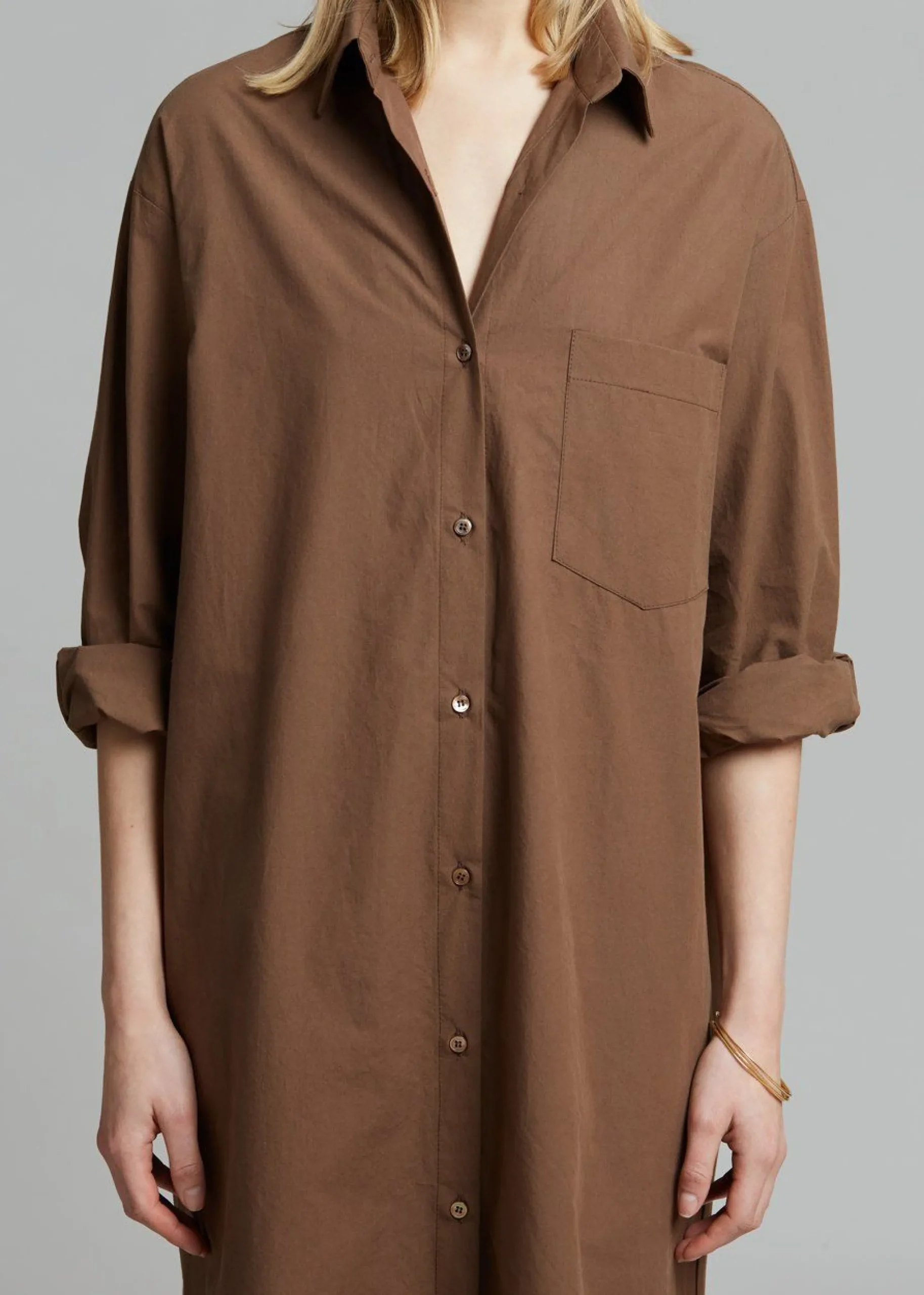 The Frankie Shop Cala Organic Cotton Shirt Dress Chocolate Discount