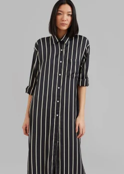 The Frankie Shop Cala Satin Shirt Dress Beige Stripe Discount