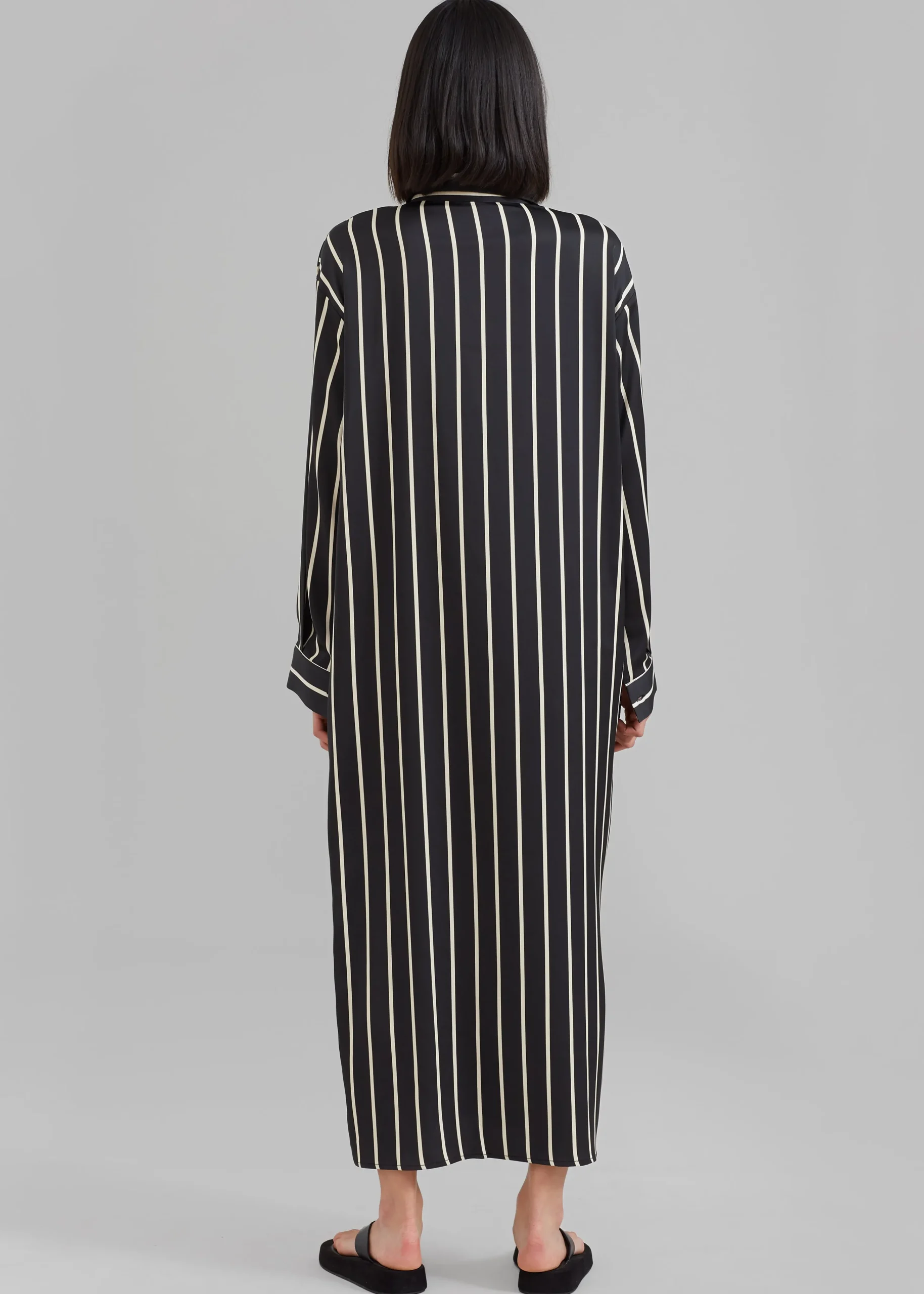 The Frankie Shop Cala Satin Shirt Dress Beige Stripe Discount