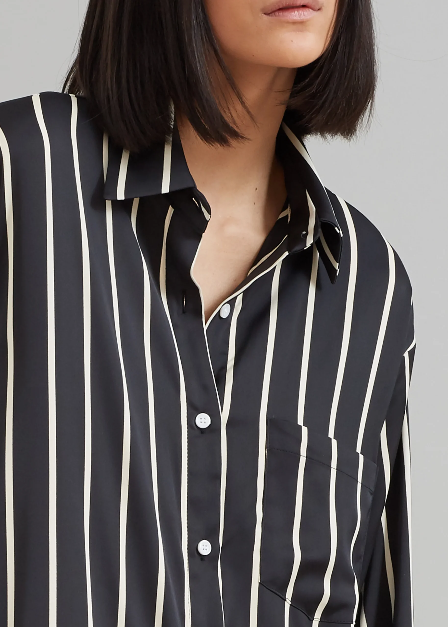 The Frankie Shop Cala Satin Shirt Dress Beige Stripe Discount