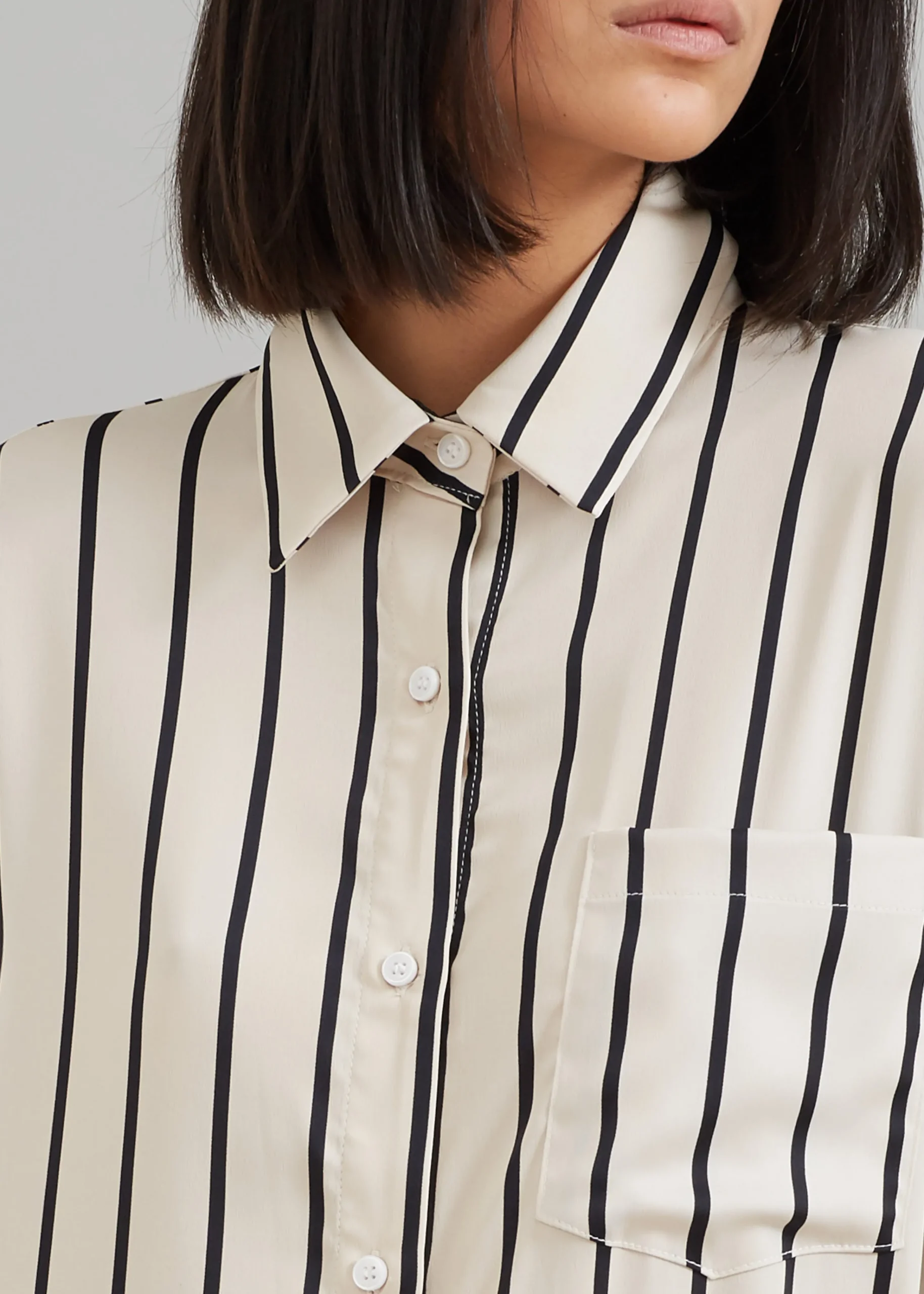 The Frankie Shop Cala Satin Shirt Dress Black Stripe Discount