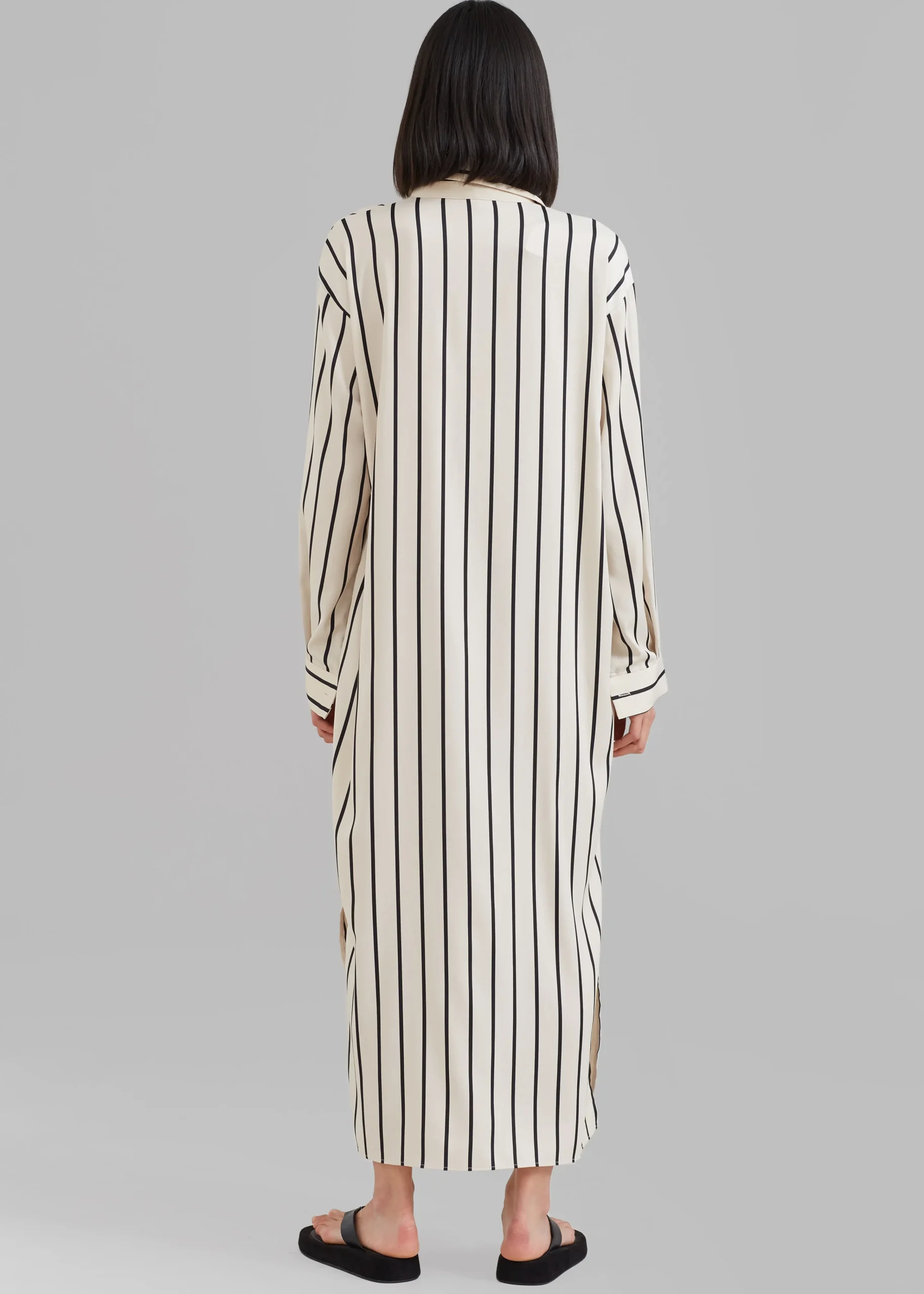 The Frankie Shop Cala Satin Shirt Dress Black Stripe Discount