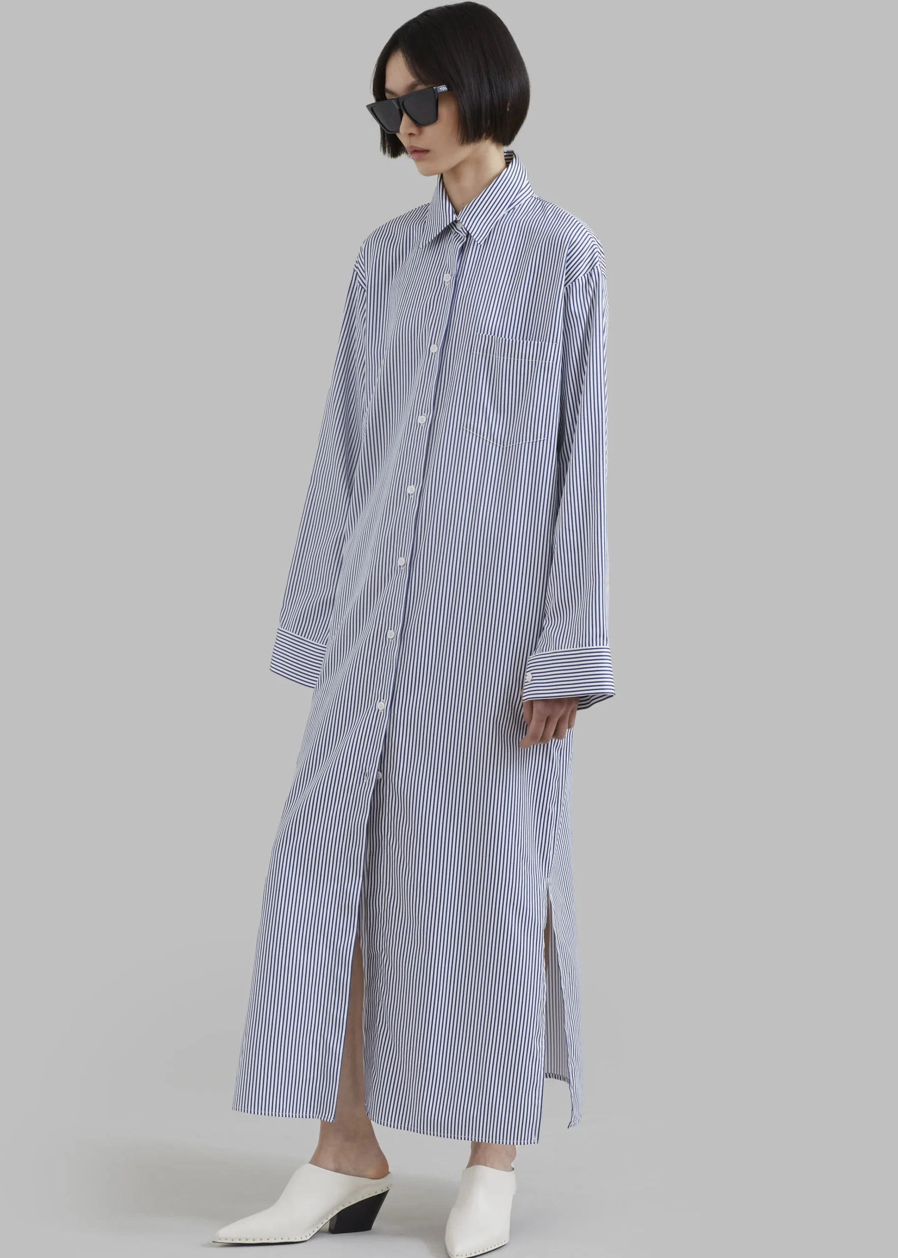 The Frankie Shop Cala Shirt Dress Navy Stripe Clearance