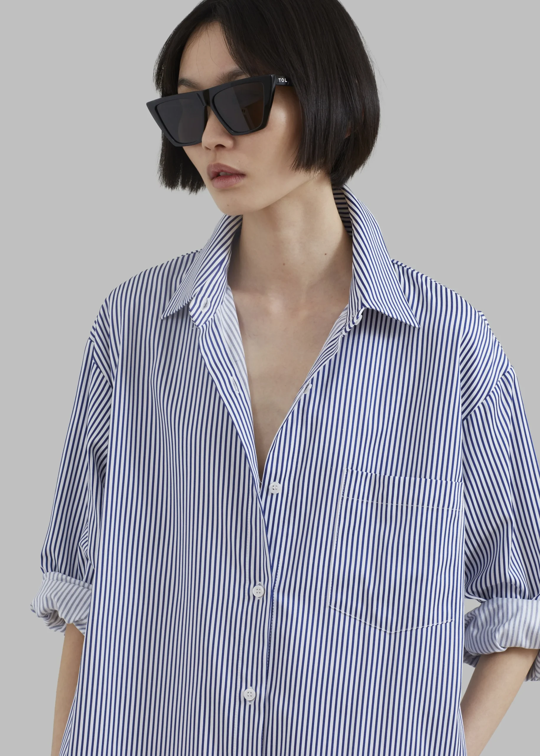 The Frankie Shop Cala Shirt Dress Navy Stripe Clearance