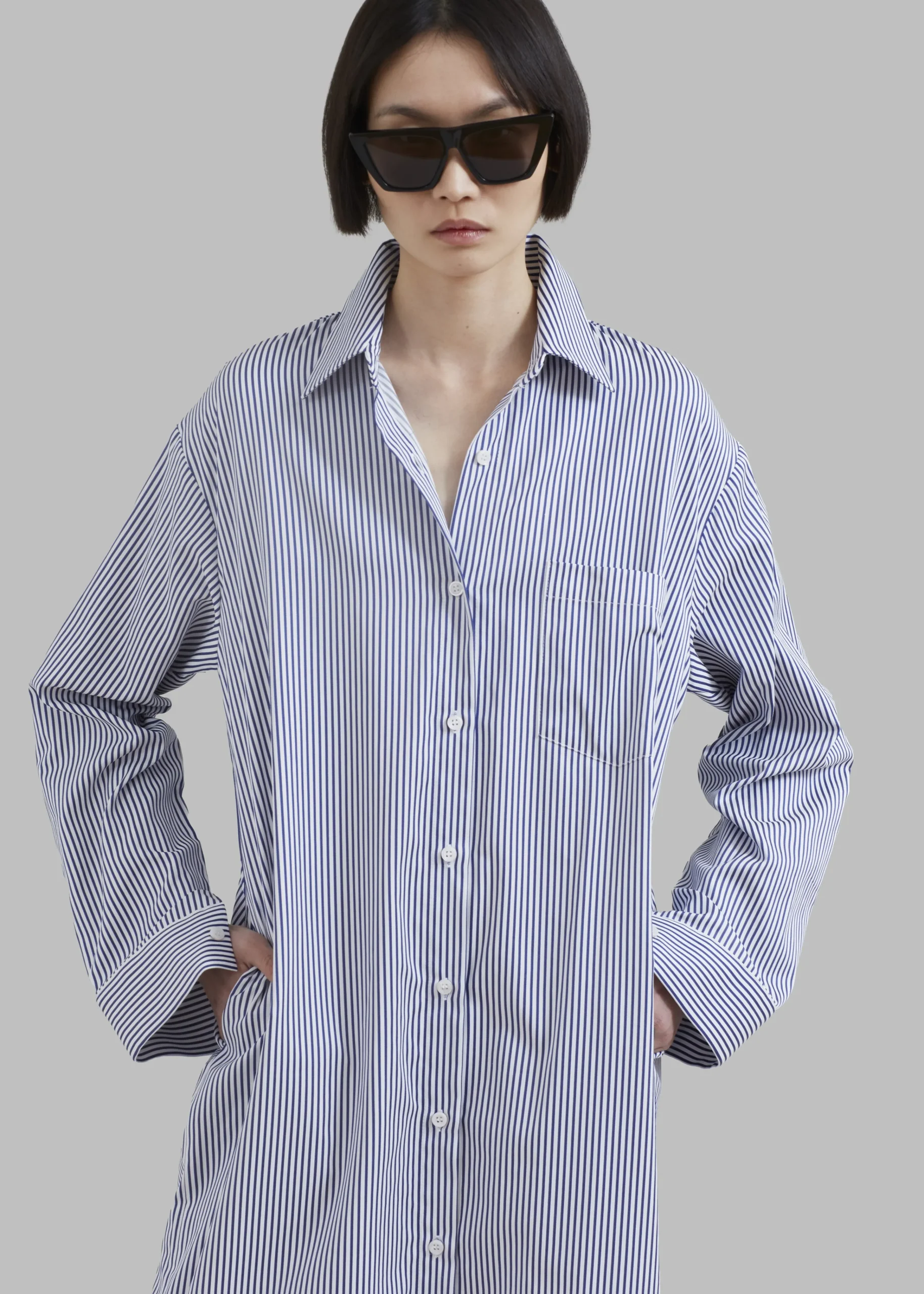 The Frankie Shop Cala Shirt Dress Navy Stripe Clearance