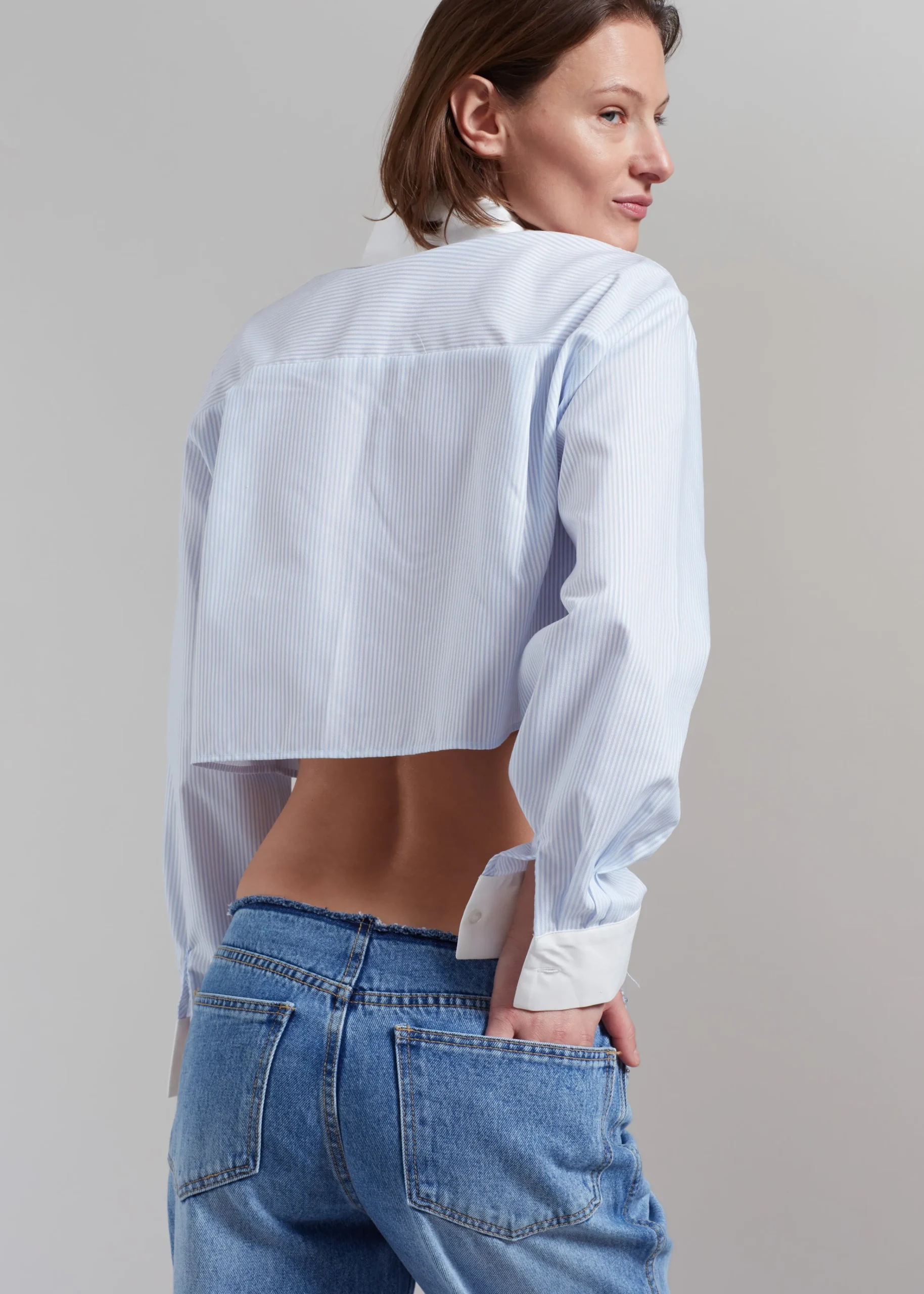 The Frankie Shop Calgari Contrast Cropped Shirt Blue Stripe Best