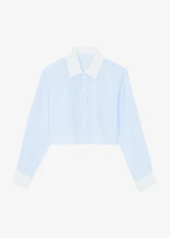 The Frankie Shop Calgari Contrast Cropped Shirt Blue Stripe Best