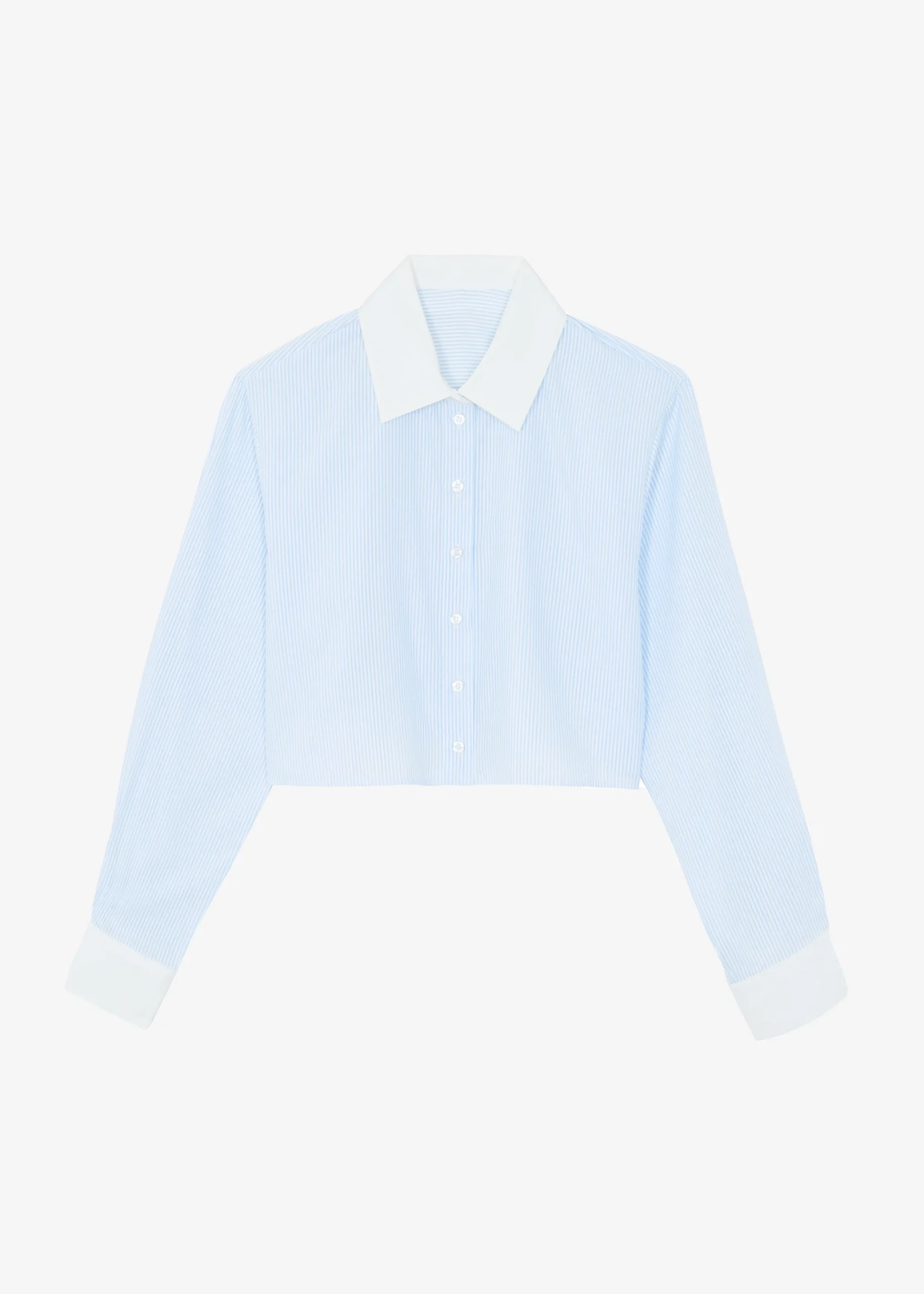 The Frankie Shop Calgari Contrast Cropped Shirt Blue Stripe Best