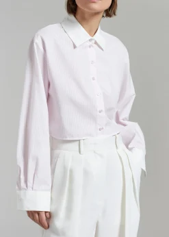 The Frankie Shop Calgari Contrast Cropped Shirt Pink Stripe Online