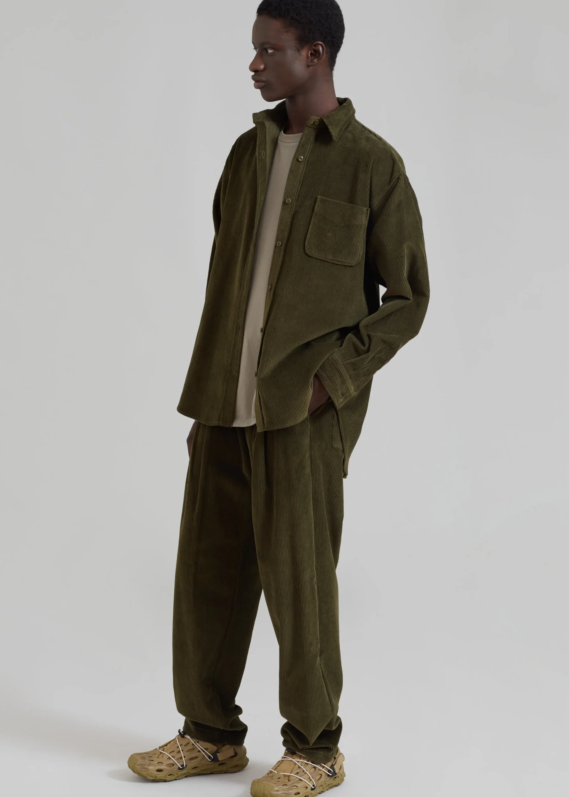 The Frankie Shop Camden Corduroy Shirt Olive Hot
