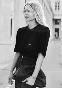 The Frankie Shop Carrington Padded Shoulder Tee Black