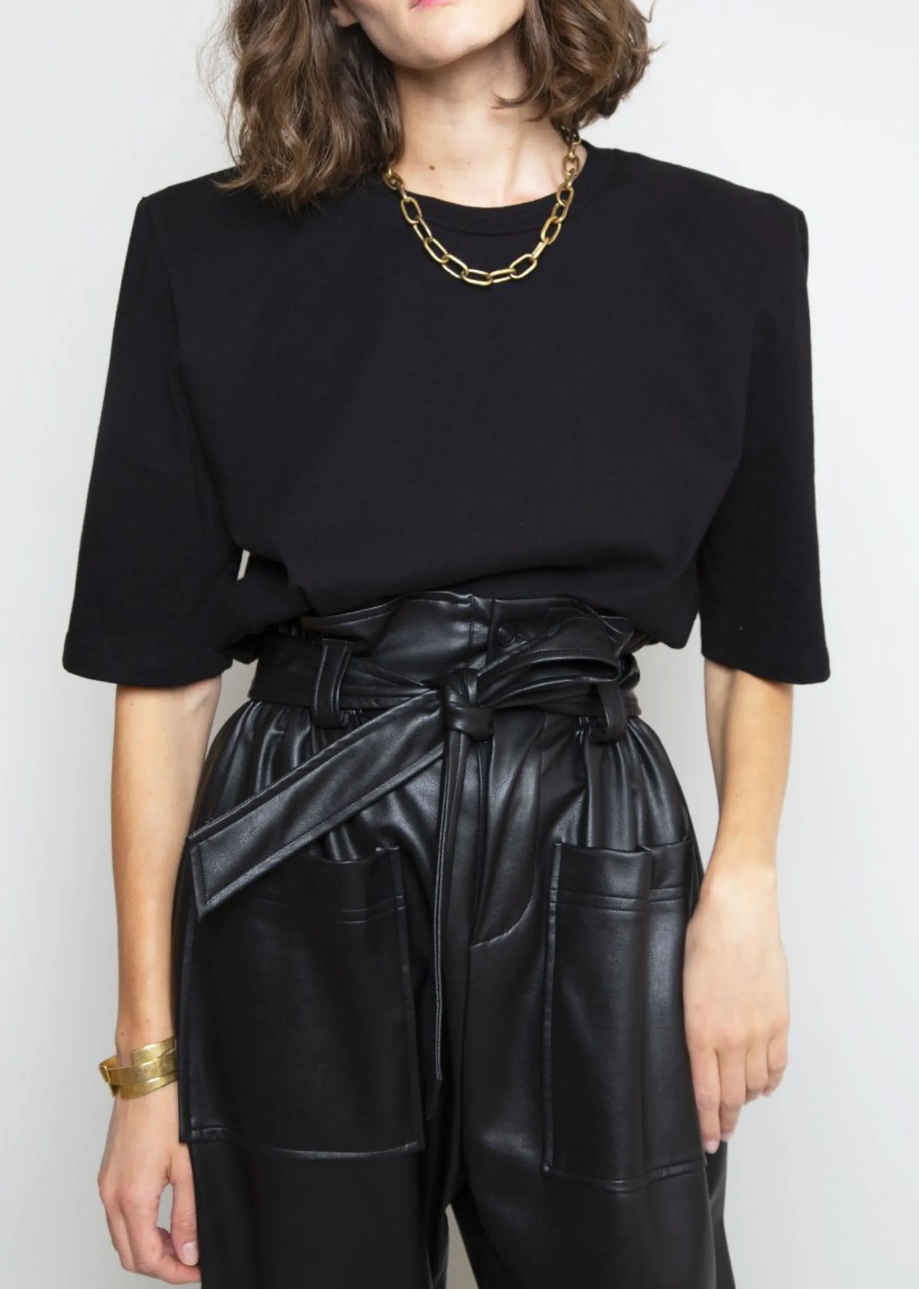 The Frankie Shop Carrington Padded Shoulder Tee Black