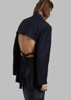 The Frankie Shop Cedric Open Back Blazer Navy Stripe