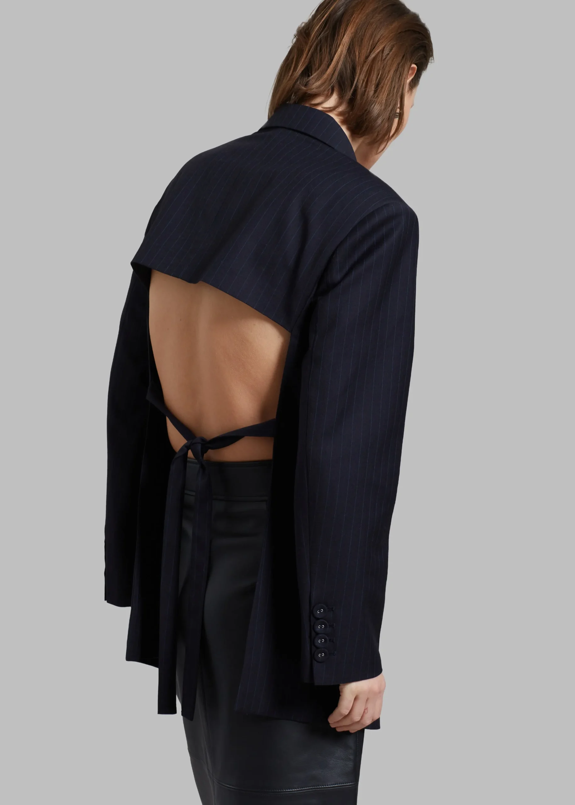 The Frankie Shop Cedric Open Back Blazer Navy Stripe