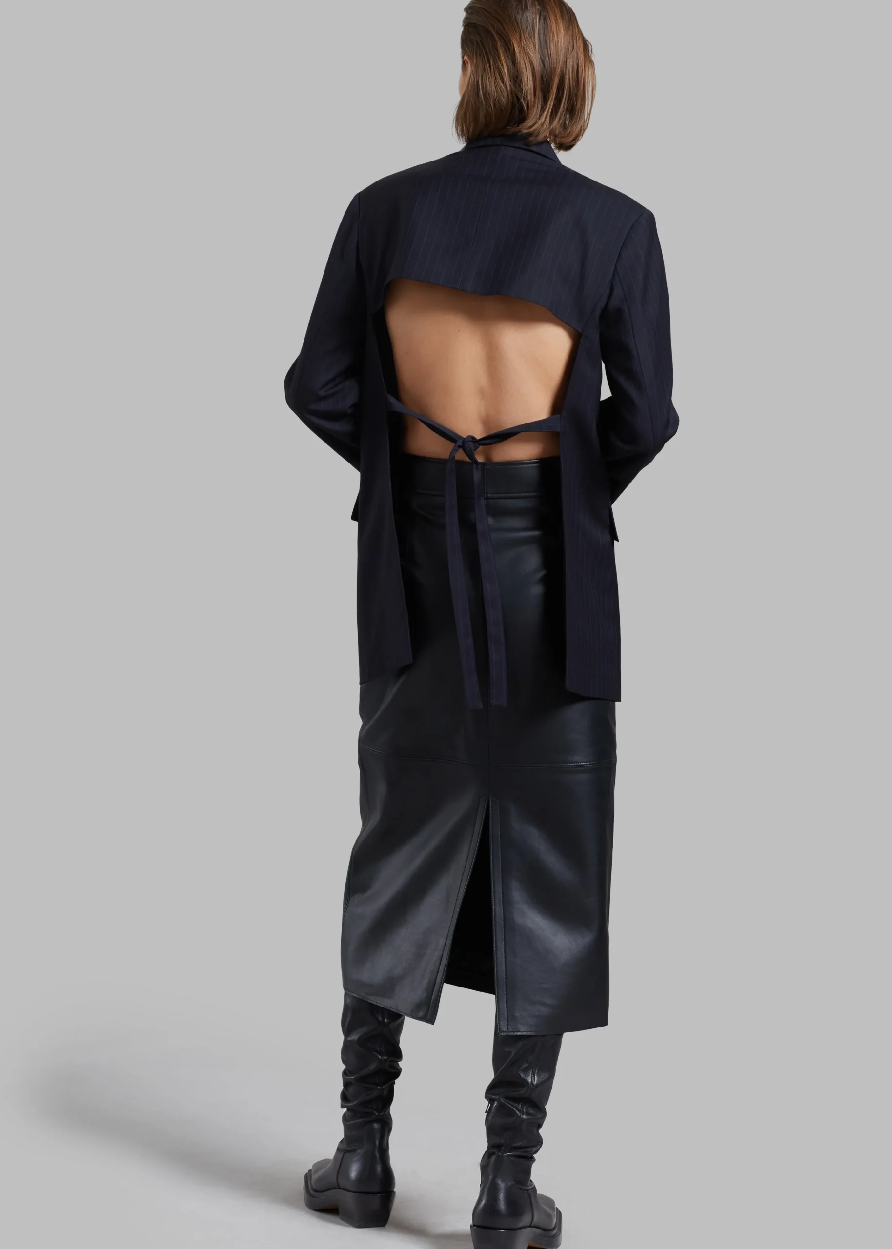 The Frankie Shop Cedric Open Back Blazer Navy Stripe