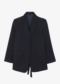 The Frankie Shop Cedric Open Back Blazer Navy Stripe