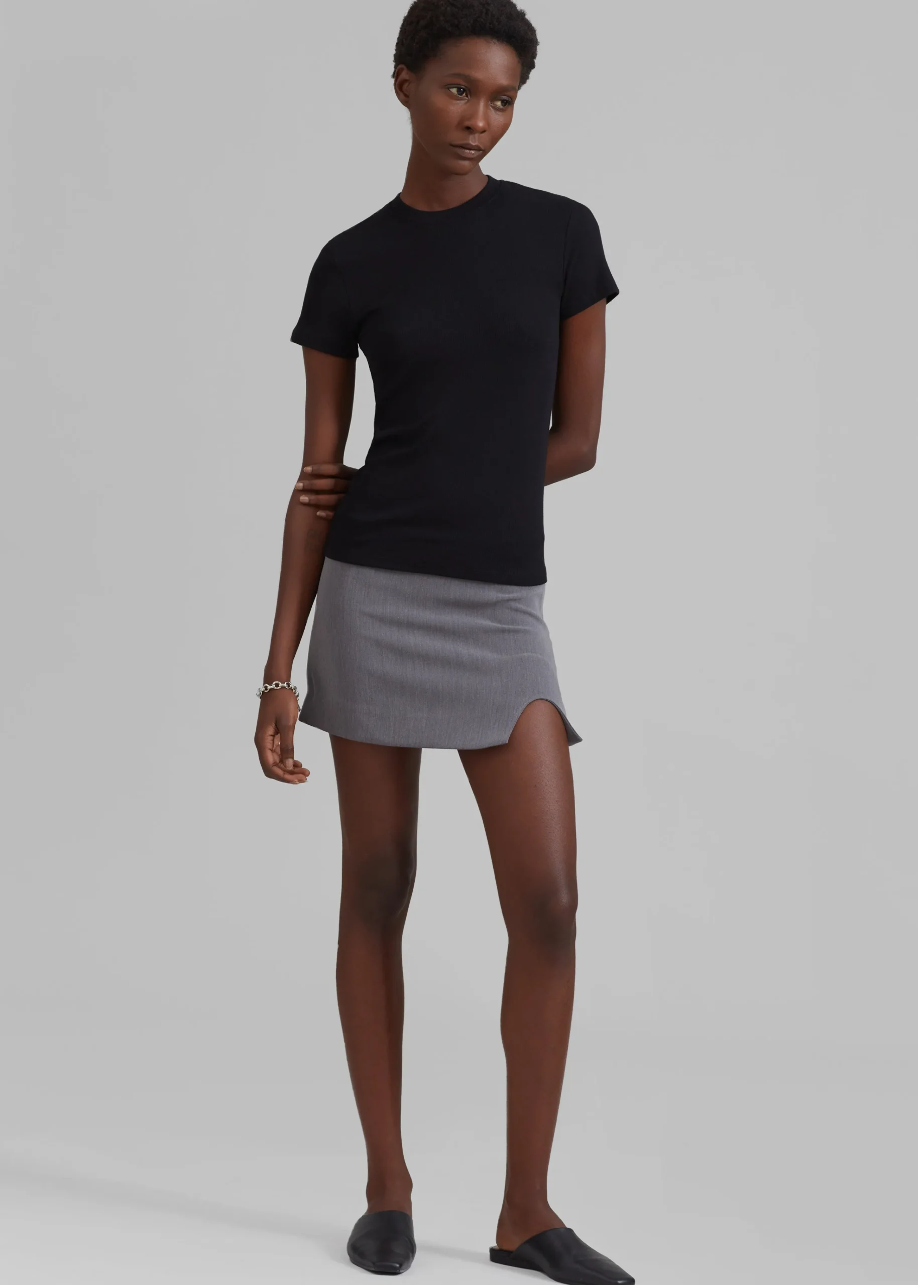 The Frankie Shop Chester Mini Slit Skirt Grey New