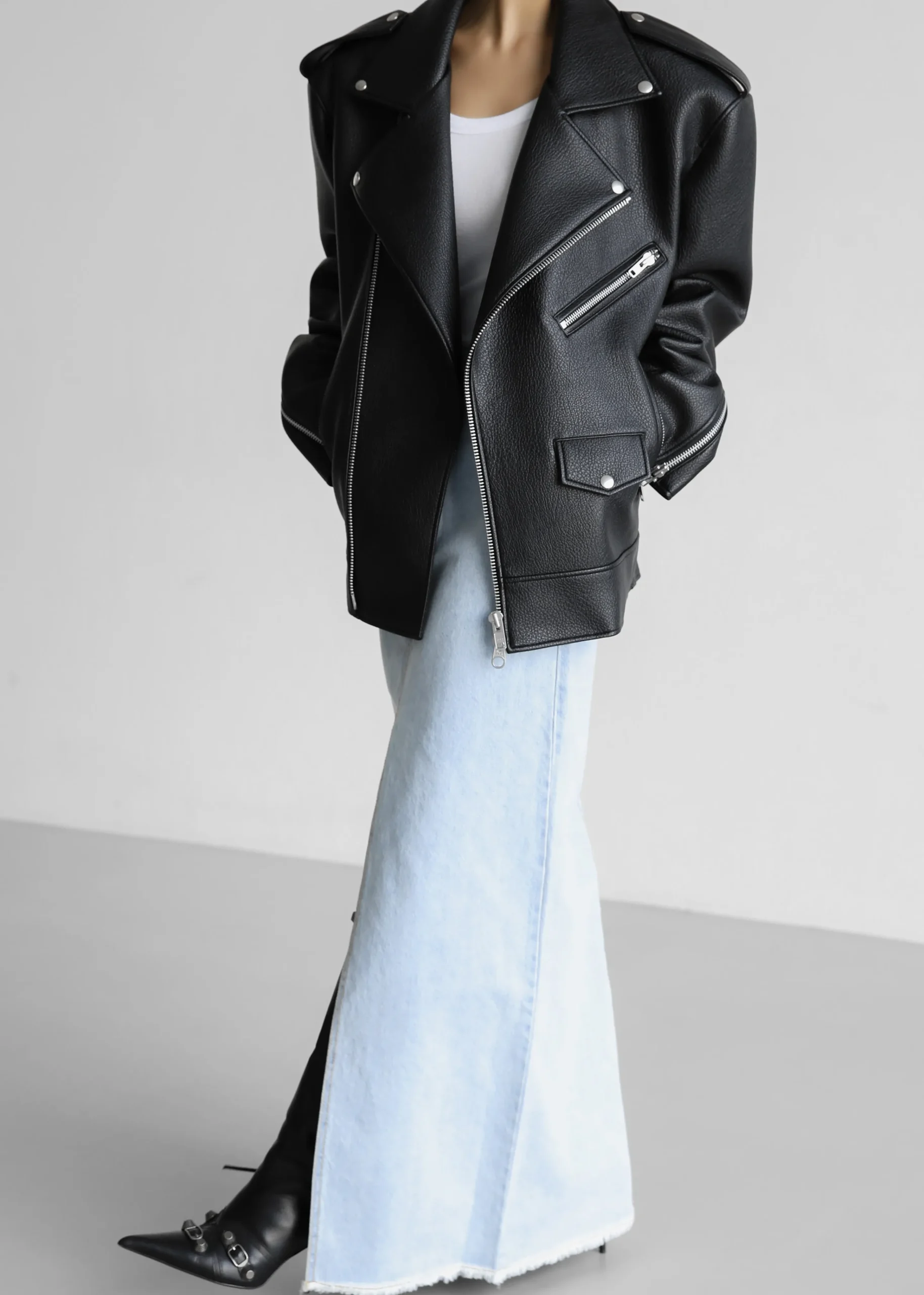The Frankie Shop Chicago Oversized Perfecto Jacket Black Discount