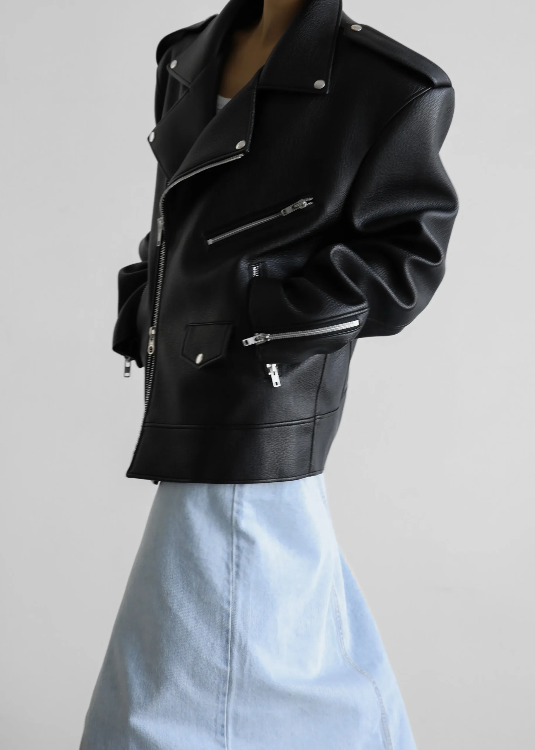 The Frankie Shop Chicago Oversized Perfecto Jacket Black Discount