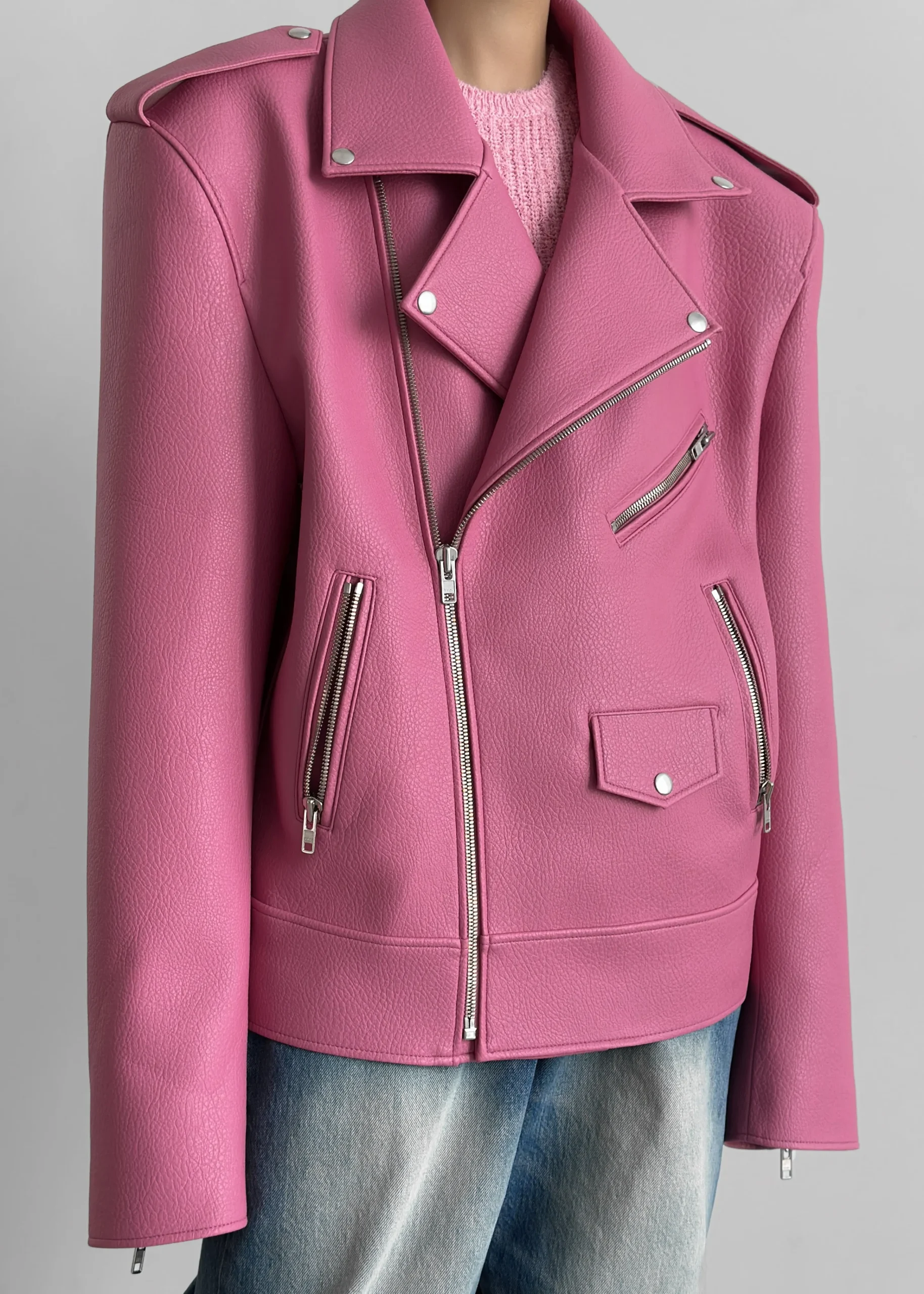 The Frankie Shop Chicago Oversized Perfecto Jacket Pink Clearance