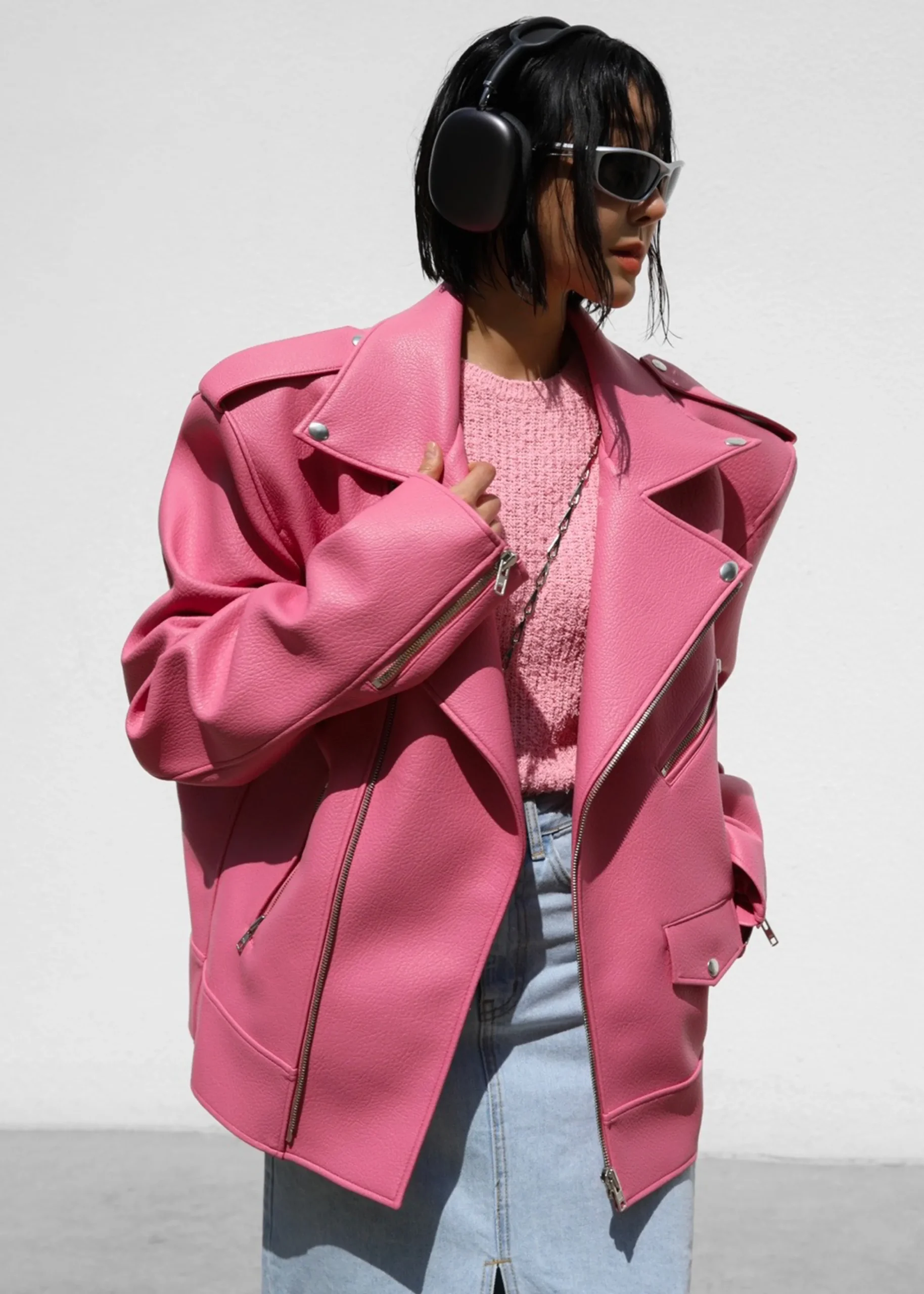 The Frankie Shop Chicago Oversized Perfecto Jacket Pink Clearance