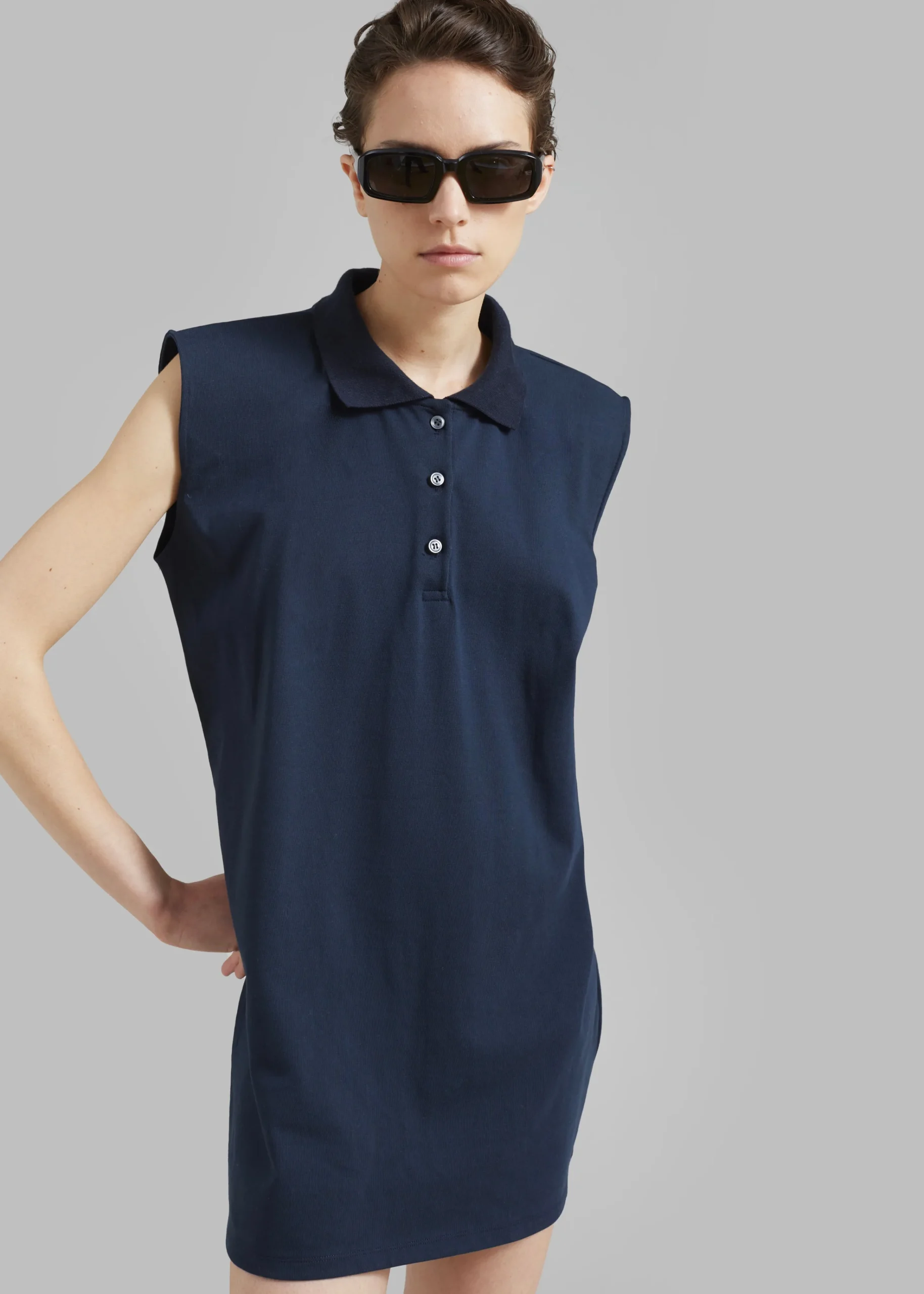 The Frankie Shop Chris Polo Padded Shoulders Mini Dress Navy Online