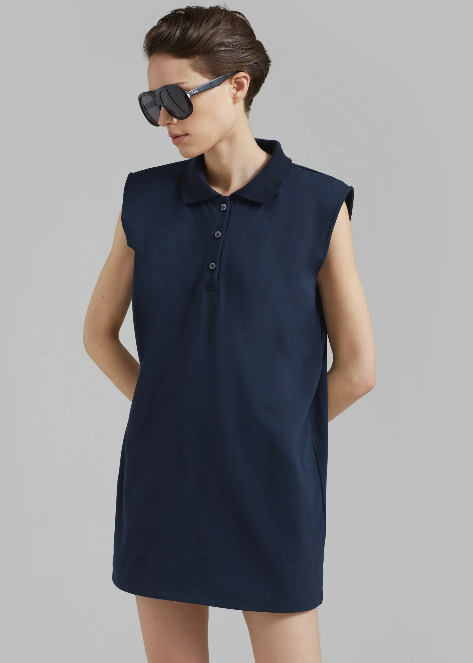 The Frankie Shop Chris Polo Padded Shoulders Mini Dress Navy Online