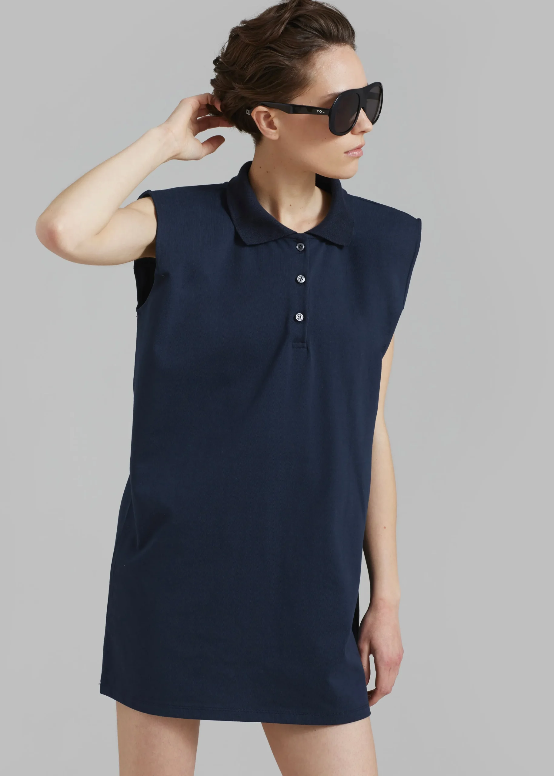 The Frankie Shop Chris Polo Padded Shoulders Mini Dress Navy Online