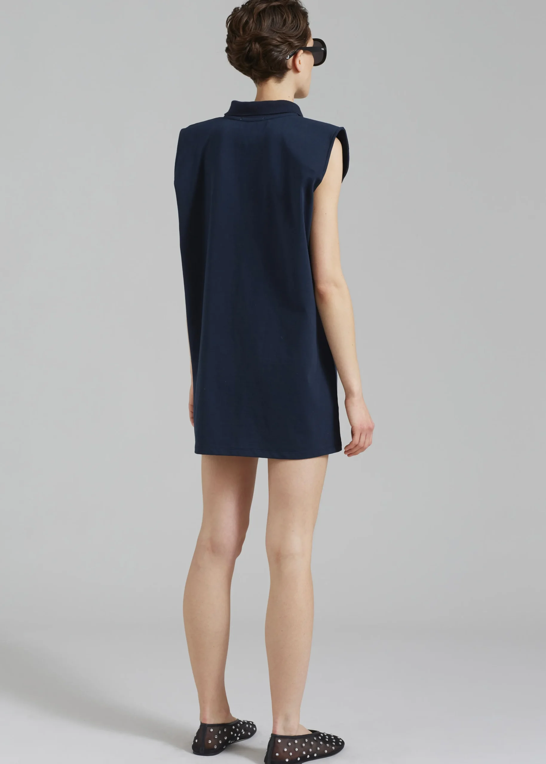 The Frankie Shop Chris Polo Padded Shoulders Mini Dress Navy Online