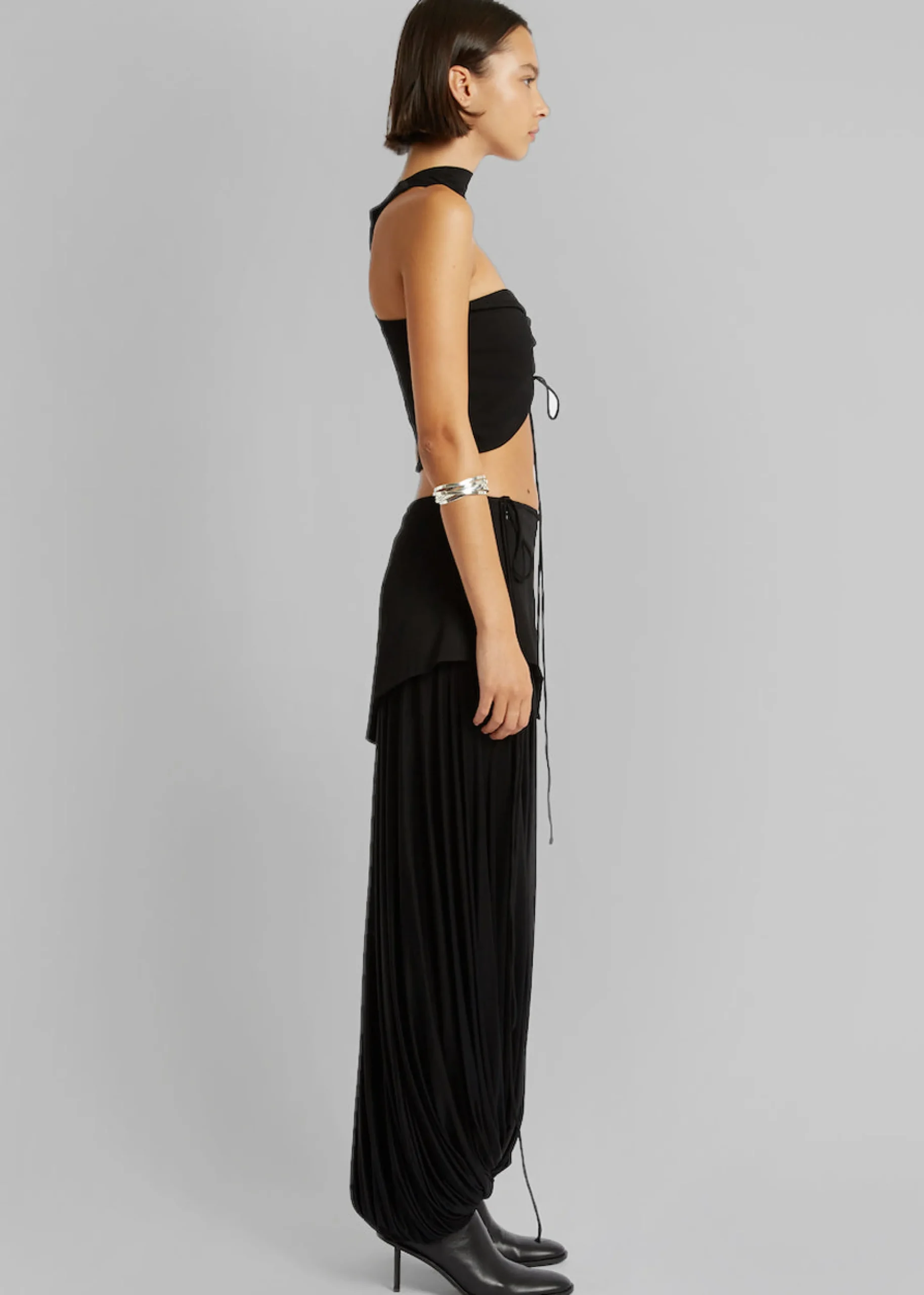 The Frankie Shop Christopher Esber Reversed Halter Ruched Crop Top Black Discount