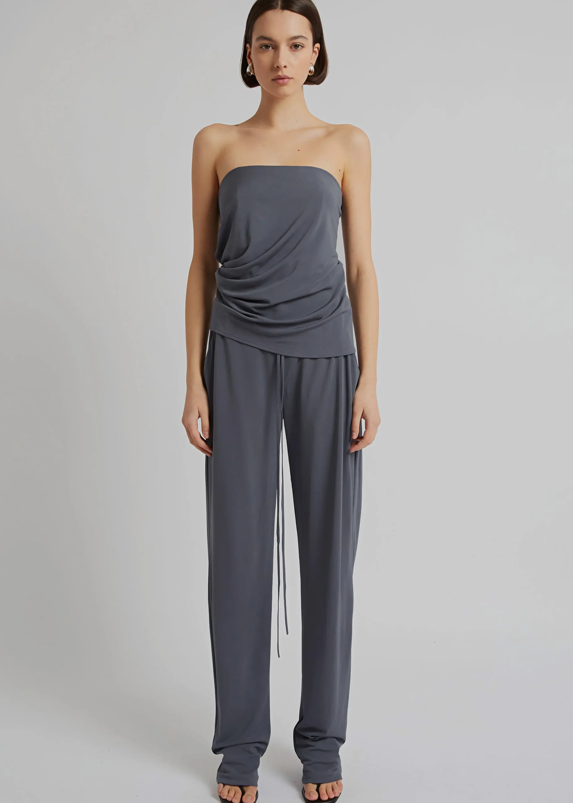 The Frankie Shop Christopher Esber Side Cowl Strapless Top Charcoal Clearance