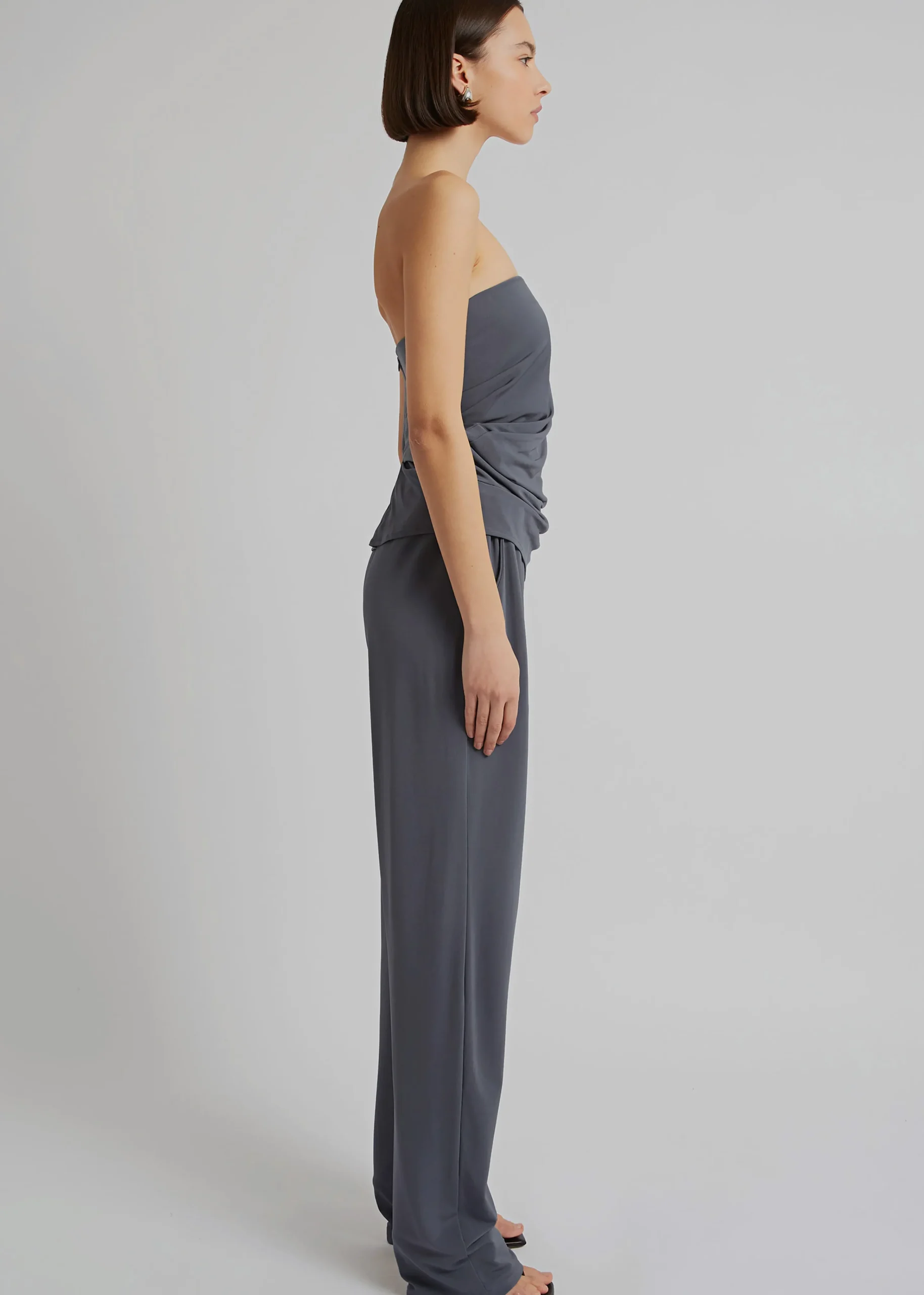 The Frankie Shop Christopher Esber Side Cowl Strapless Top Charcoal Clearance