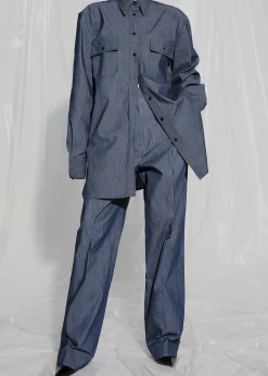 The Frankie Shop Cidra Pocket Denim-Effect Shirt Dark Indigo Online
