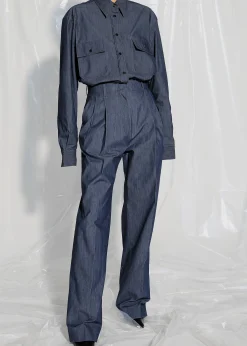 The Frankie Shop Cidra Pocket Denim-Effect Shirt Dark Indigo Online