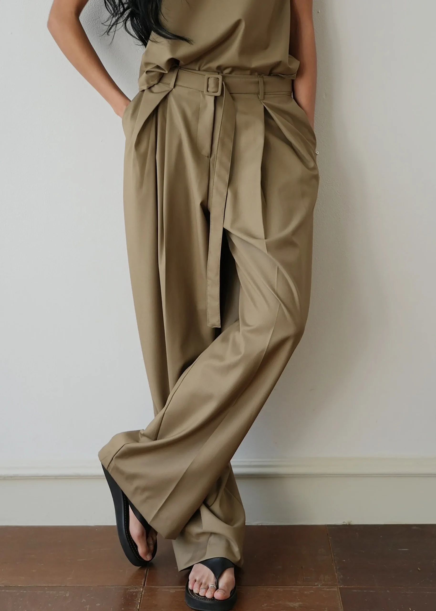 The Frankie Shop Clay Belted Pants Desert Taupe Best