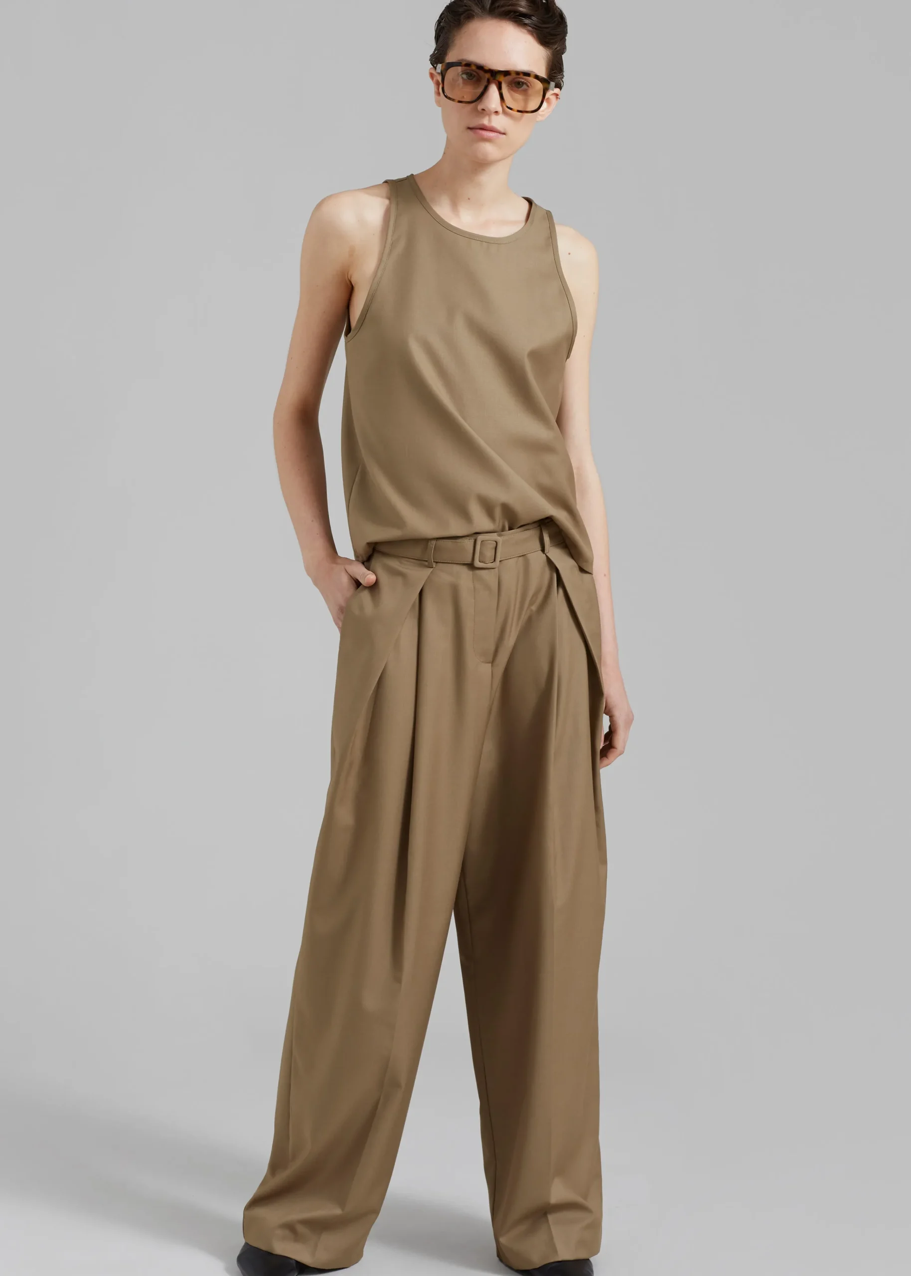 The Frankie Shop Clay Belted Pants Desert Taupe Best