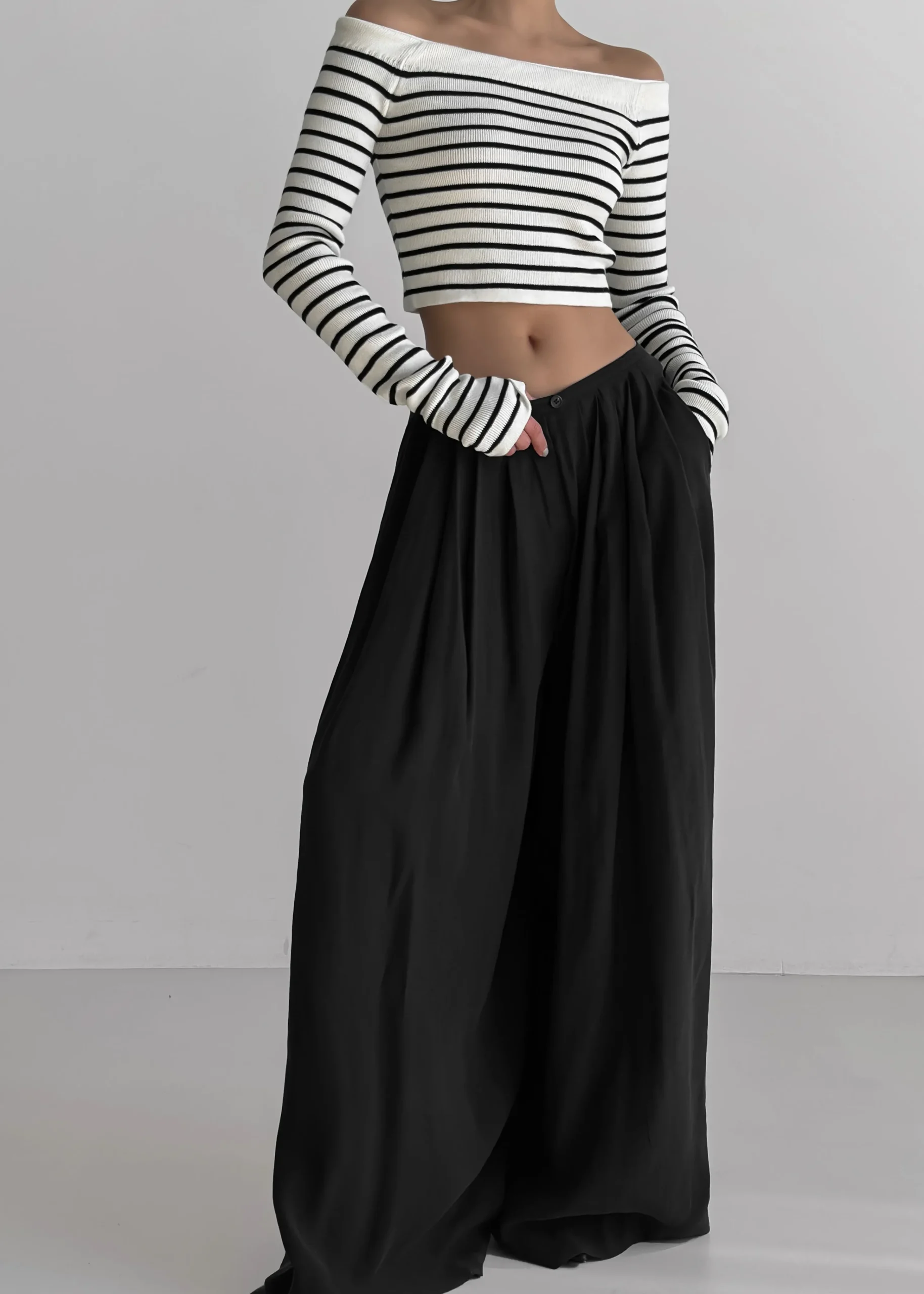 The Frankie Shop Coco White Off Shoulder Sweater Black Stripe Outlet