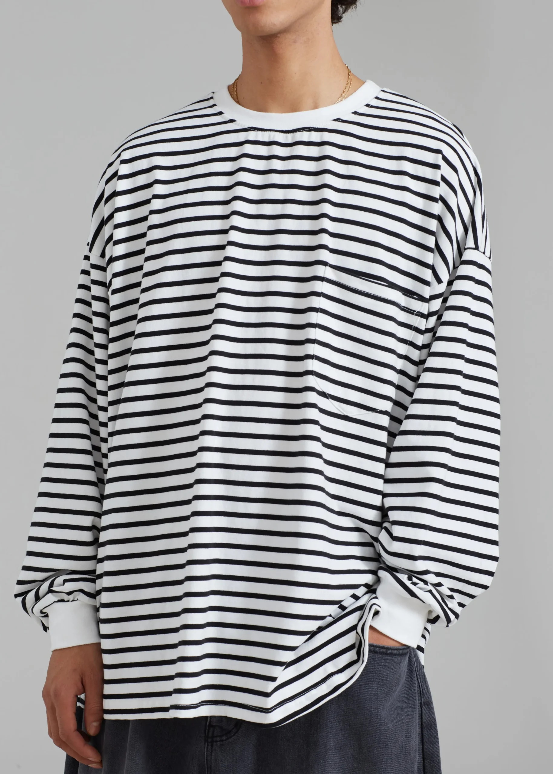 The Frankie Shop Cody Pocket Tee Black/White Stripe Discount