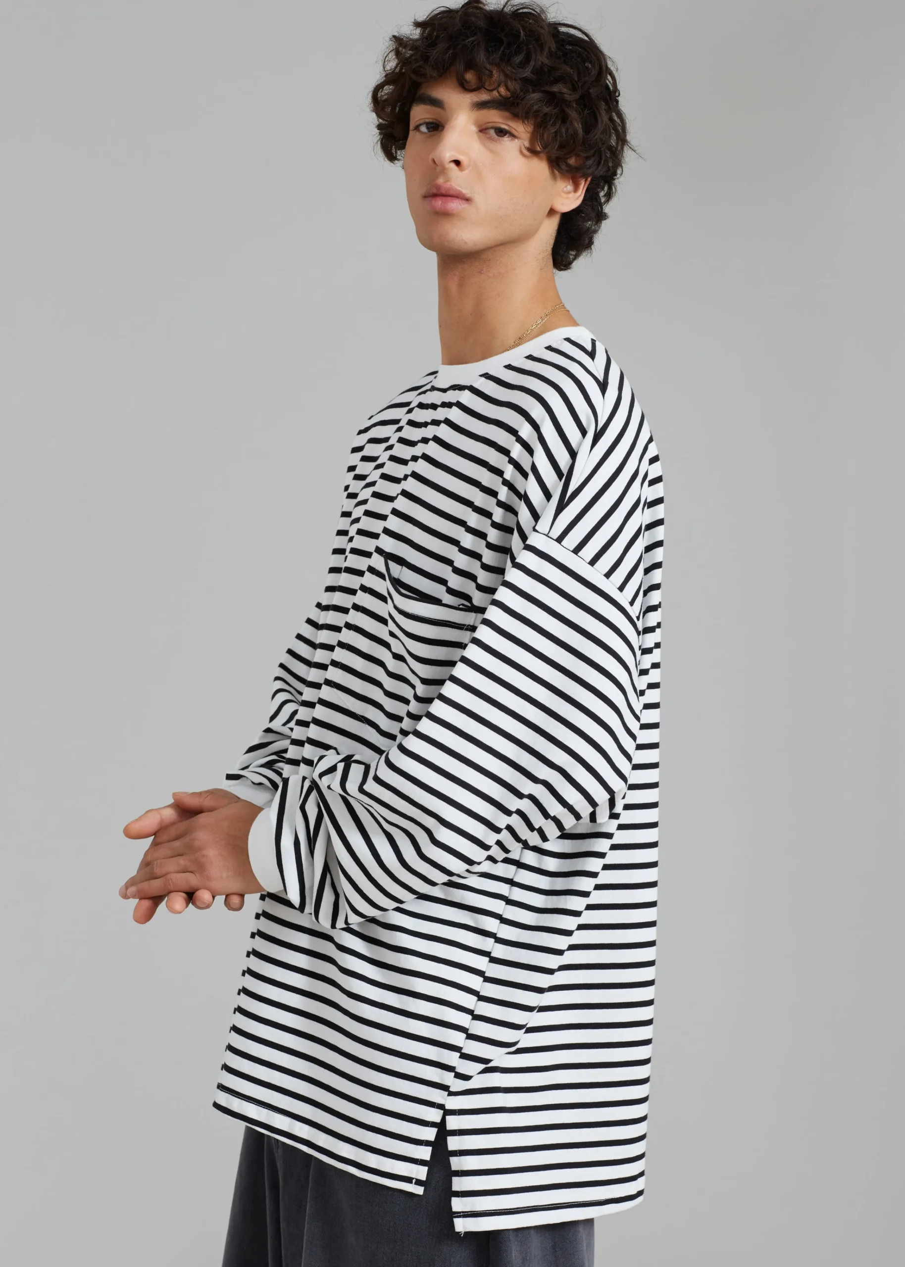 The Frankie Shop Cody Pocket Tee Black/White Stripe Discount