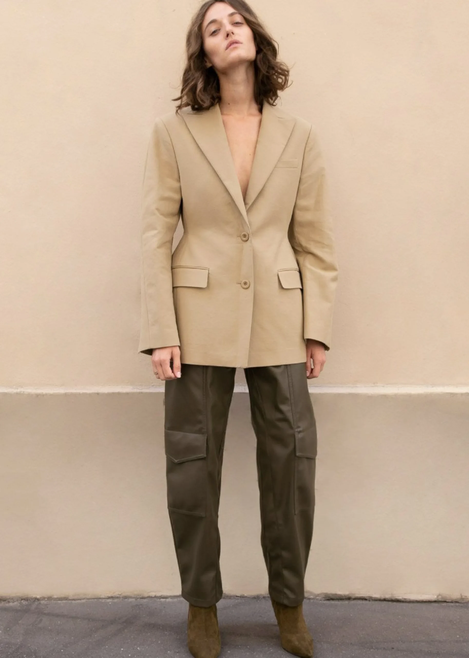 The Frankie Shop Colette Hourglass Blazer Camel New