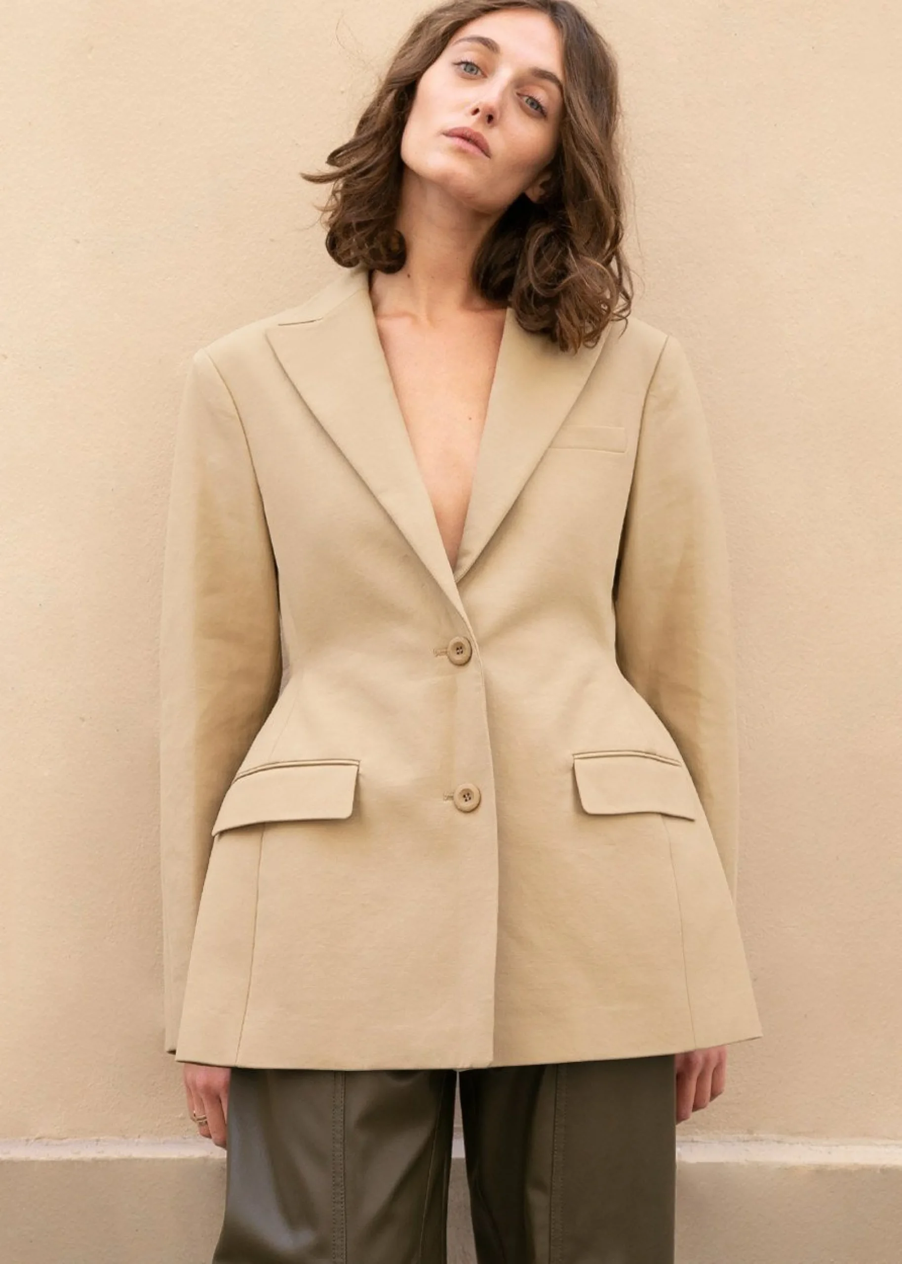 The Frankie Shop Colette Hourglass Blazer Camel New